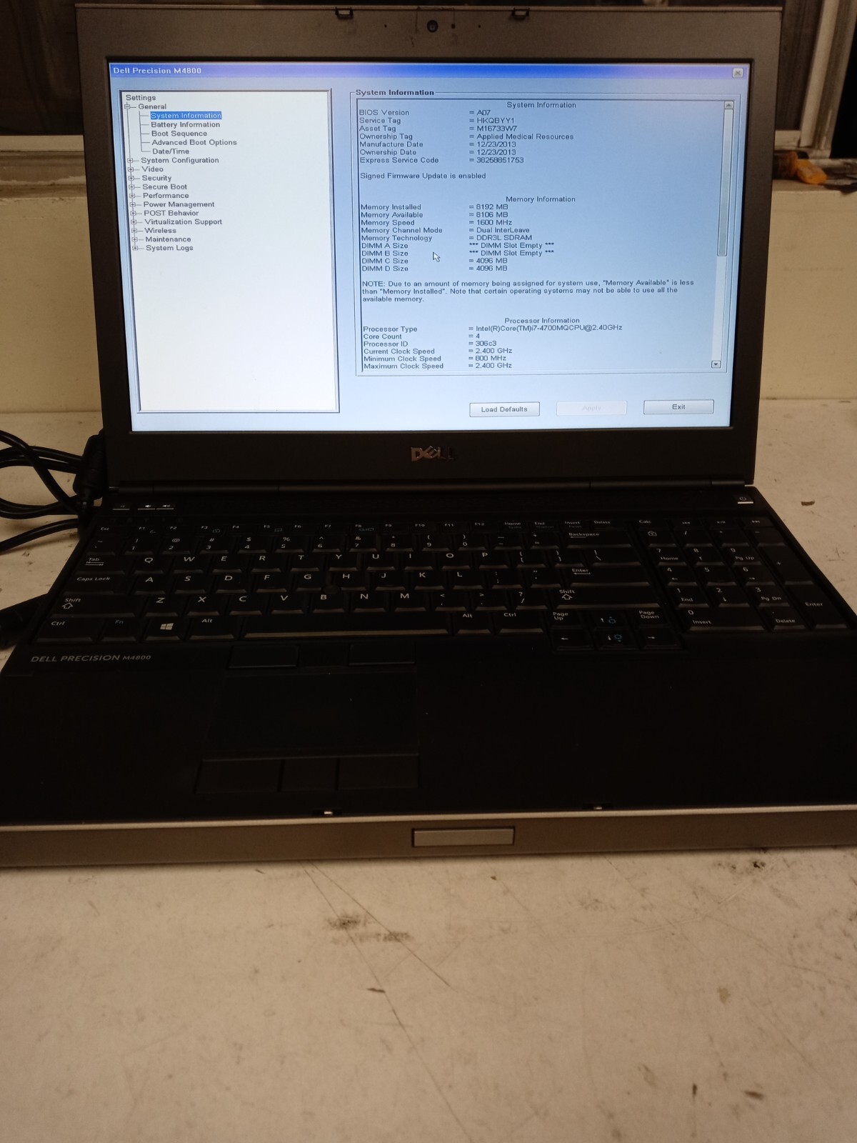 Dell Precision M4800 NVIDIA Quadro K1100M 8GB i7-4700MQ NO ADAPTER & NO BATTERY