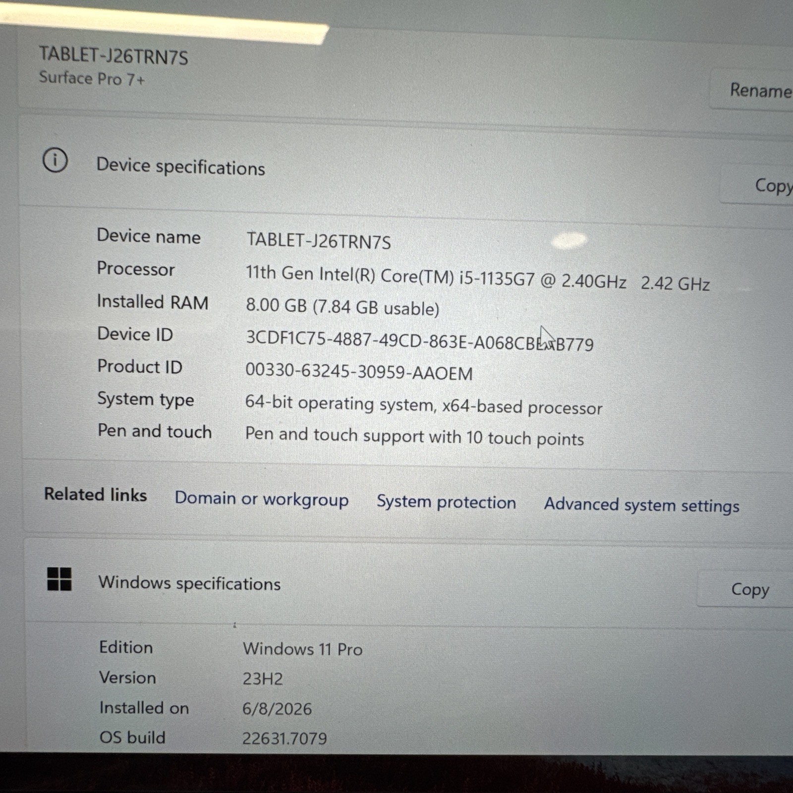 Surface Pro 7+ – 11th Gen Intel i5 8GB RAM 128GB SSD W11 Pro