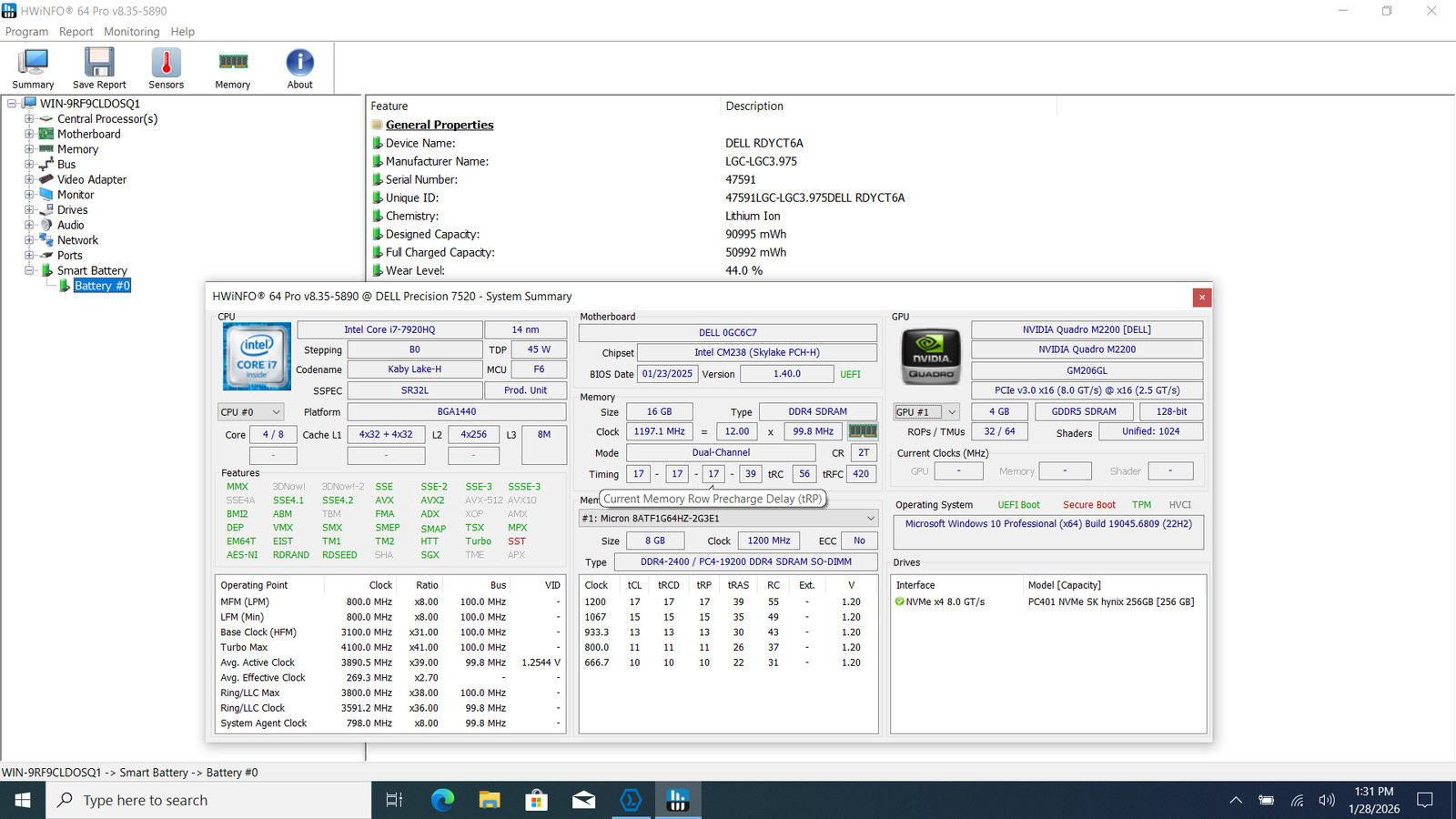 Dell Precision 7520 15″ FHD Touch I7-7920HQ 512GB SSD 16GB W10P M2200 *READ*