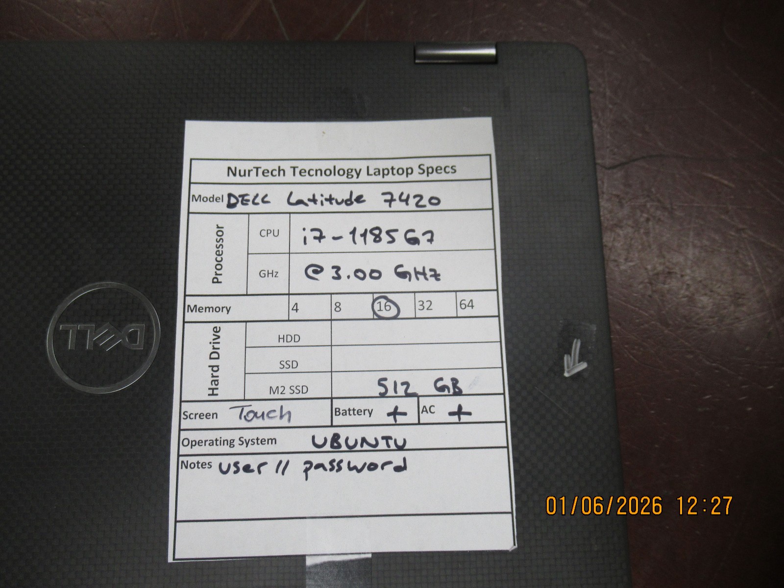 Dell Latitude 7420 i7 1185G7 3.00GHz 16GB 512GB M2SSD 14” Ubuntu Laptop w/ AC @