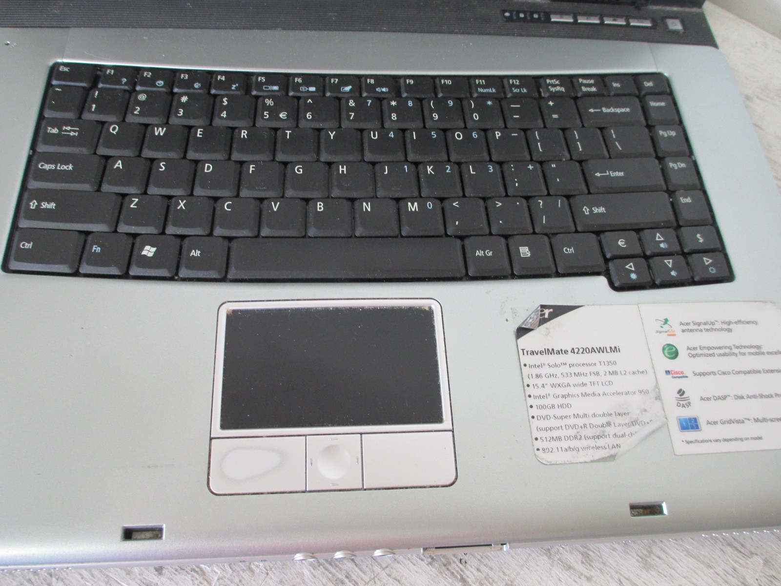 Acer Travelmate 4220AWLMI Laptop 1GB, Intel Solo 1.86GHz, NO HARD DRIVE, 4 PARTS
