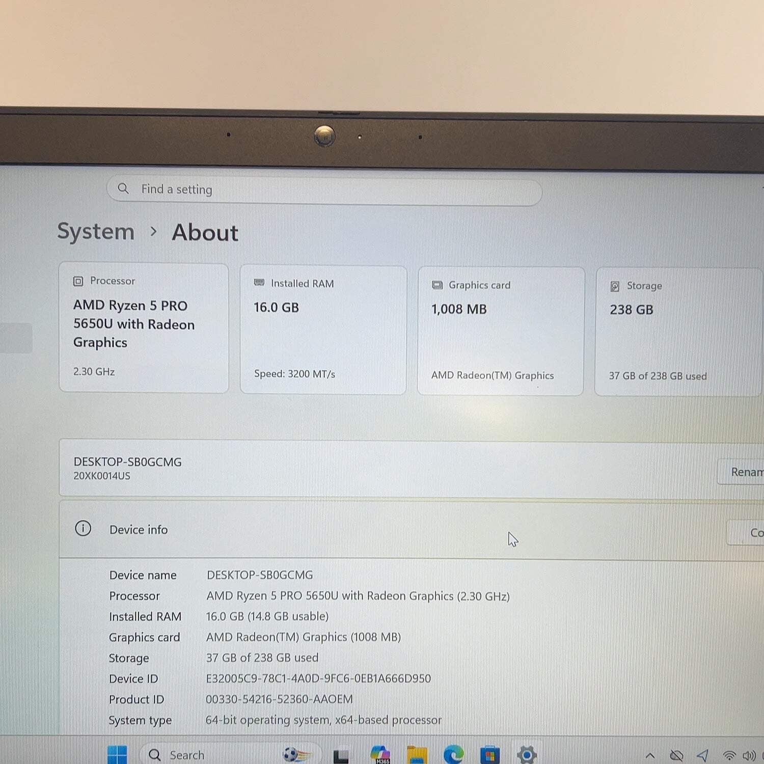 Broken Lenovo ThinkPad T14 Gen 2 14″ Ryzen 5 Pro 5650U 16GB RAM 256GB SSD Read