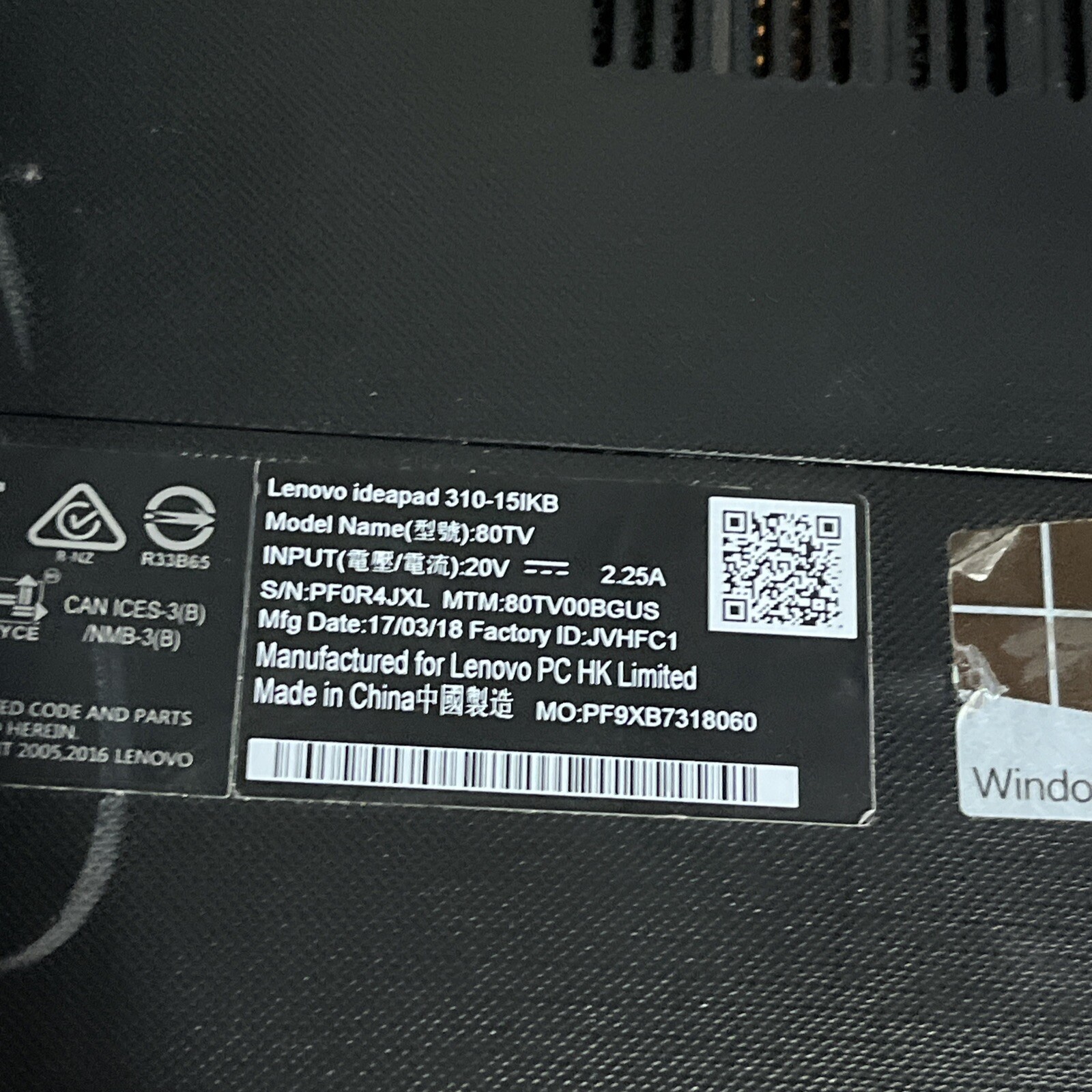 LENOVO IDEAPAD 310-15IKB I5 7TH GEN 4GB RAM NO HD :