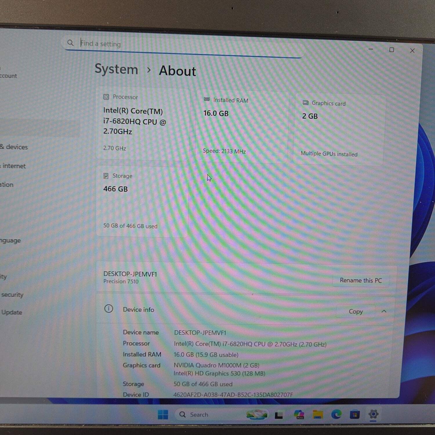 Dell Precision P53F 15.6″ i7-6820HQ 2.7GHz 16GB RAM 500GB SSD Quadro M1000M