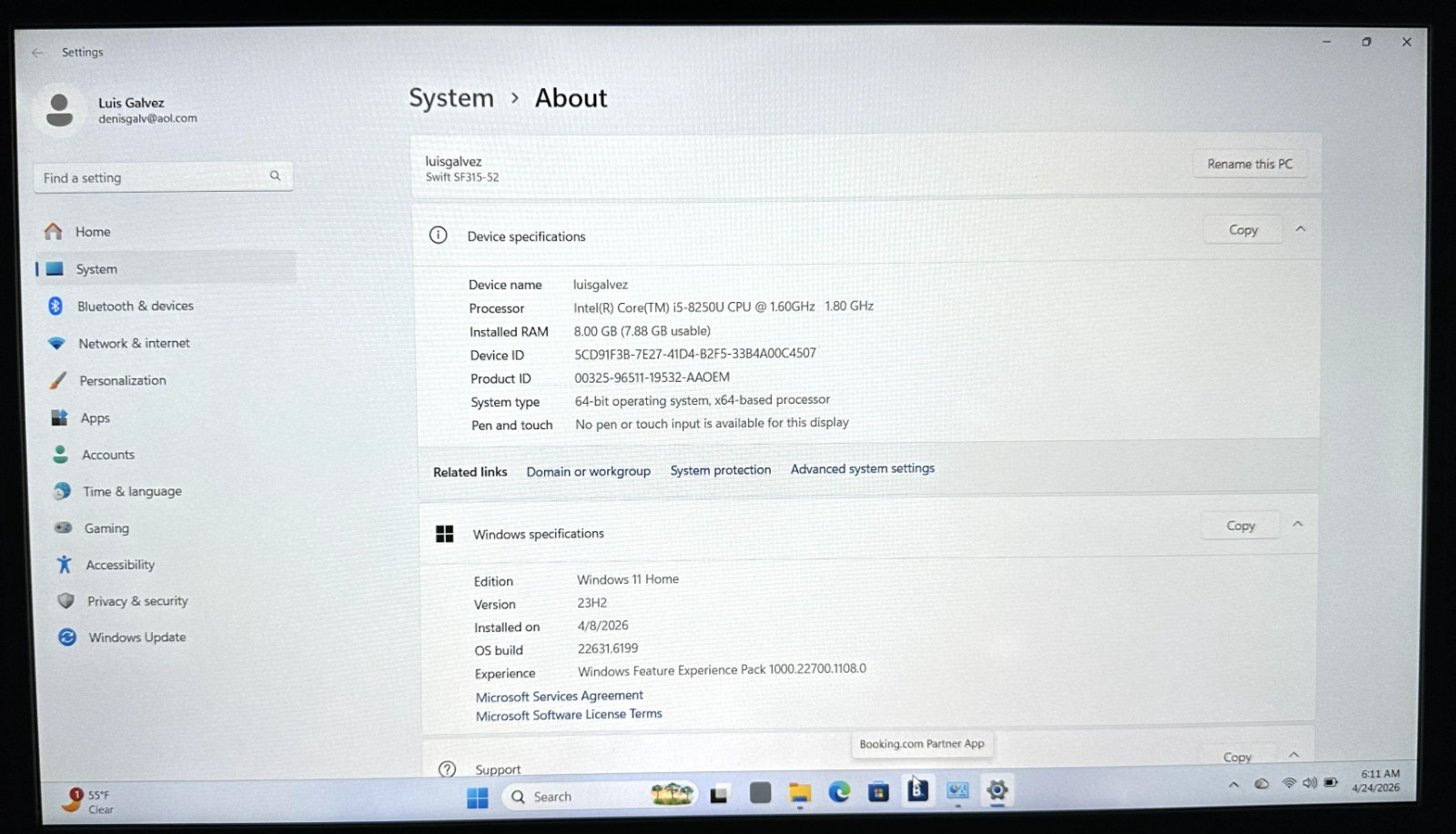 Acer Swift 3 14″ Intel Core i5 8th Gen. Processor Windows 11