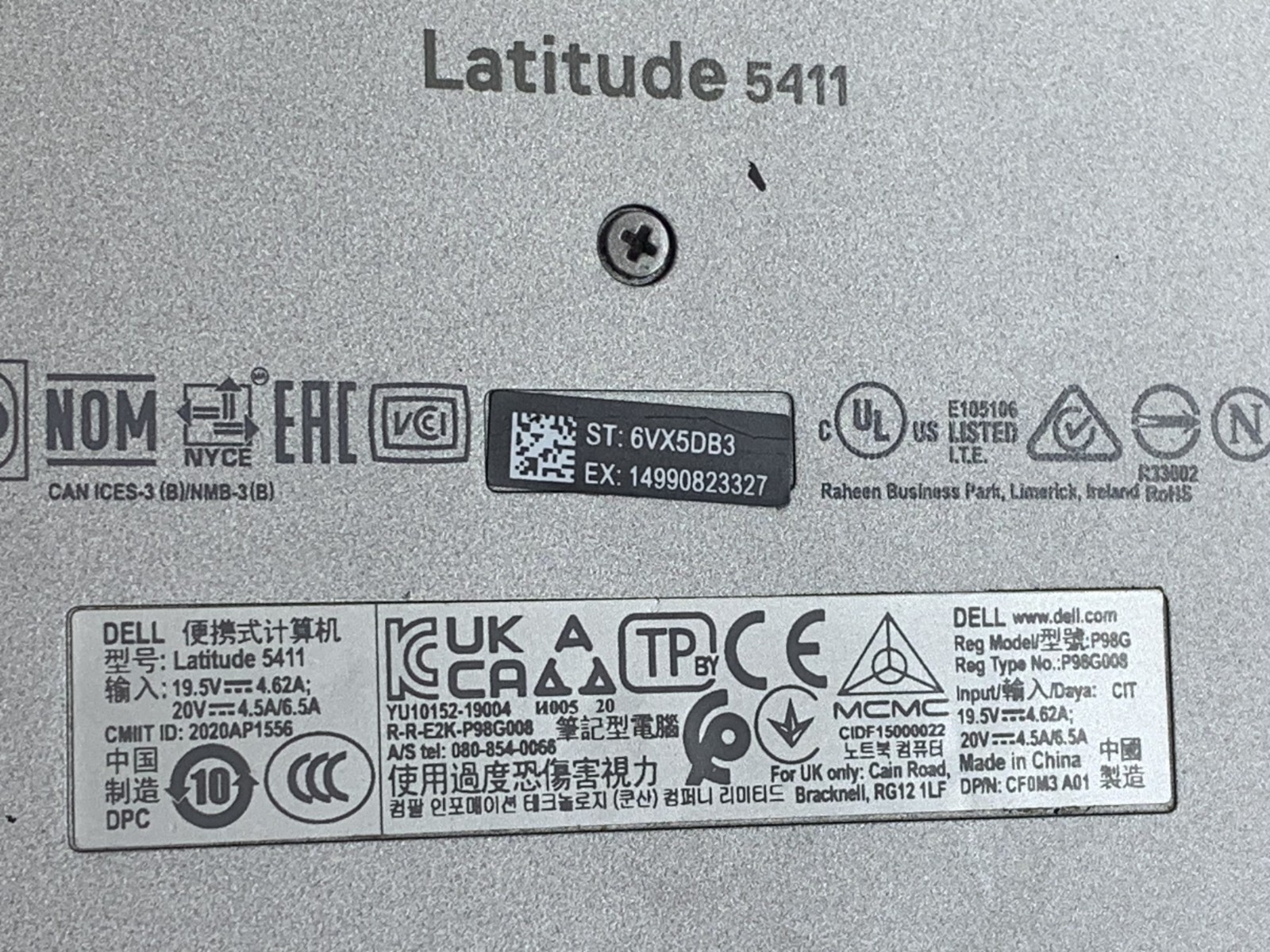 DELL LATITUDE 5411 i5-10300H@ 2.50GHz 8GB RAM NO OS/SSD W/CHARGER *READ