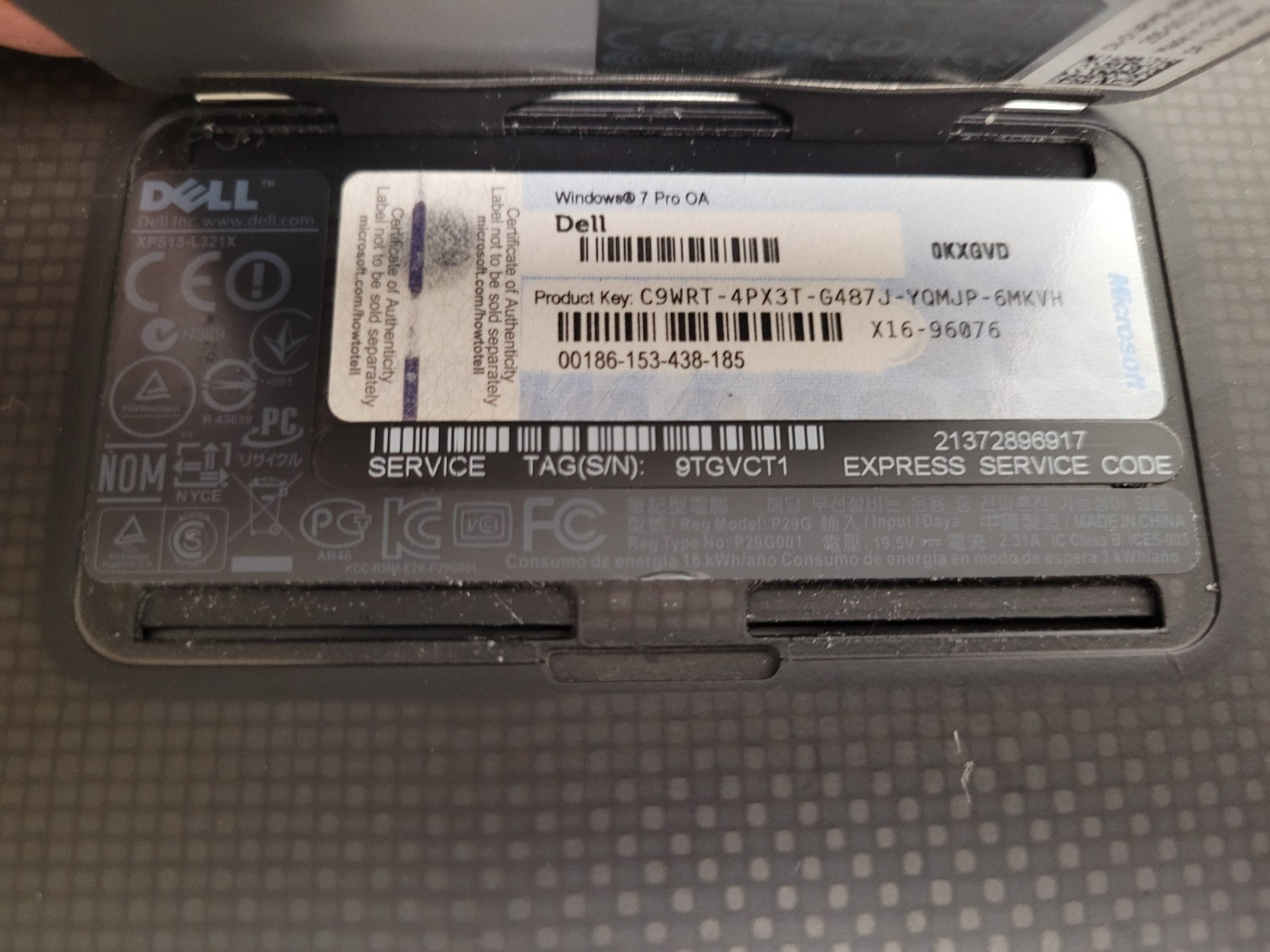 Dell xps L321x 13″ i7-2637m 1.7gh 4gb onboard ram 256gb ssd w11p charger 9TGVCT1