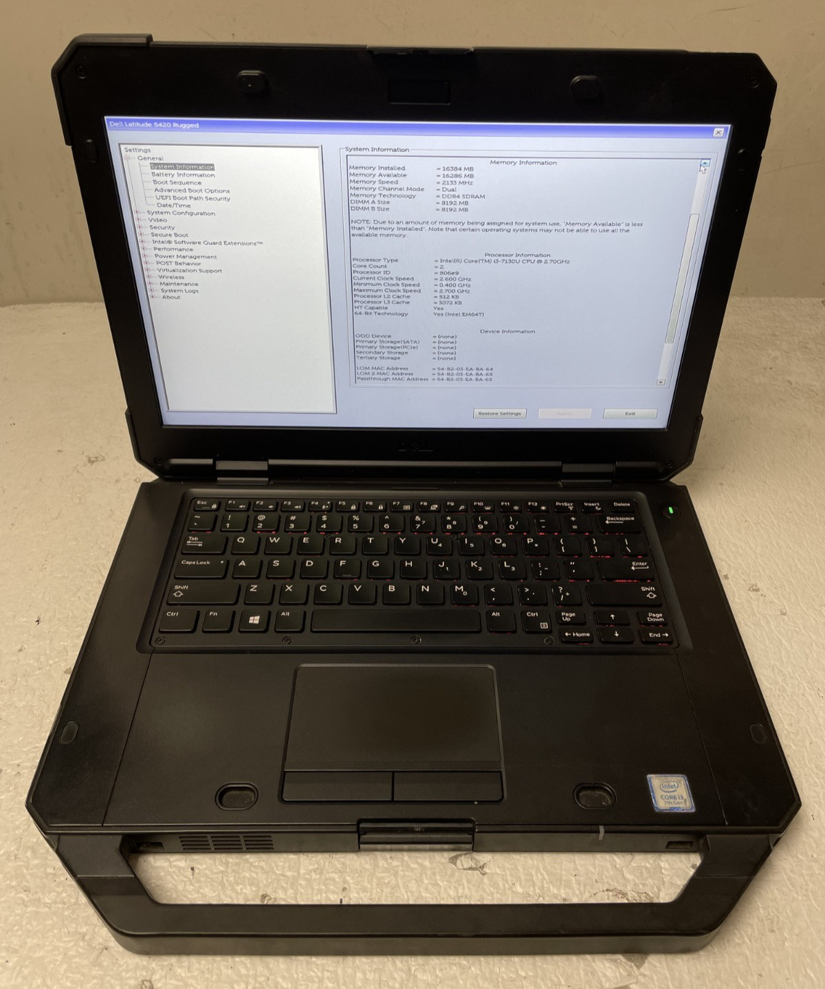 Dell Latitude 5420 Rugged 14″ i3-7130U @2.70GHz 16GB RAM NO SSD w/Caddy Part