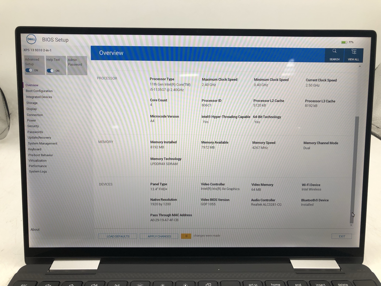 DELL XPS 13 9310 2-In-1 13.4″ i5 2.4GHz 8GB 256GB Low Battery Health GRADE C