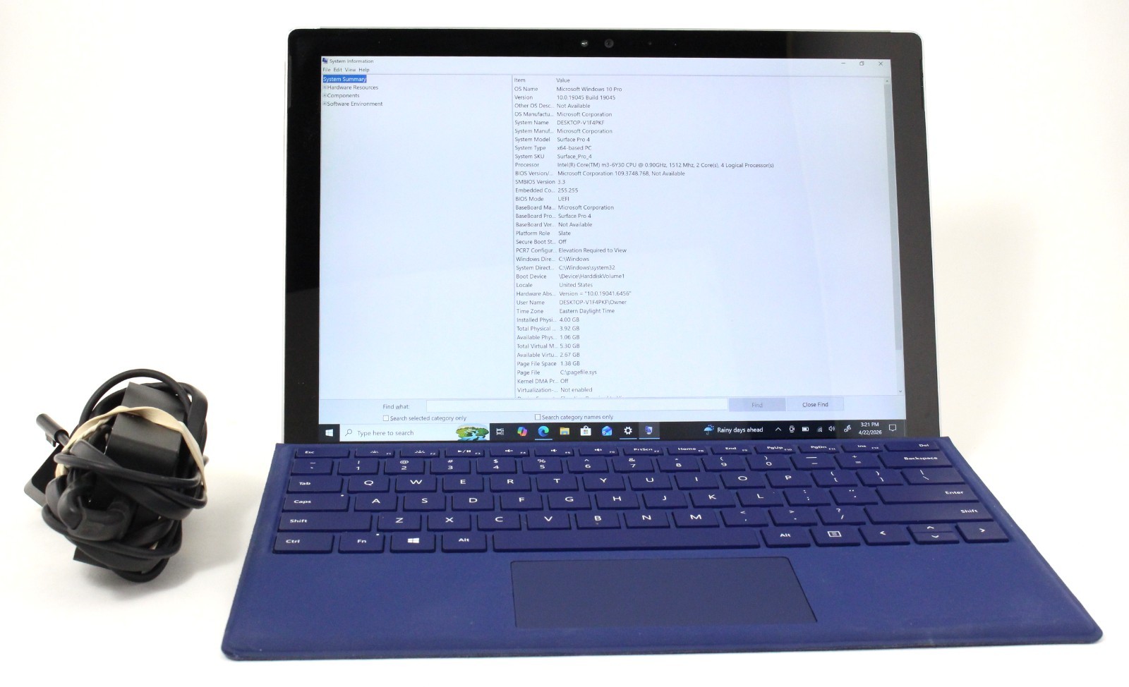 Microsoft Surface Pro 4 1724 12″ 128GB SSD 4GB RAM 1.5GHz Core m3-6Y30; 6166878