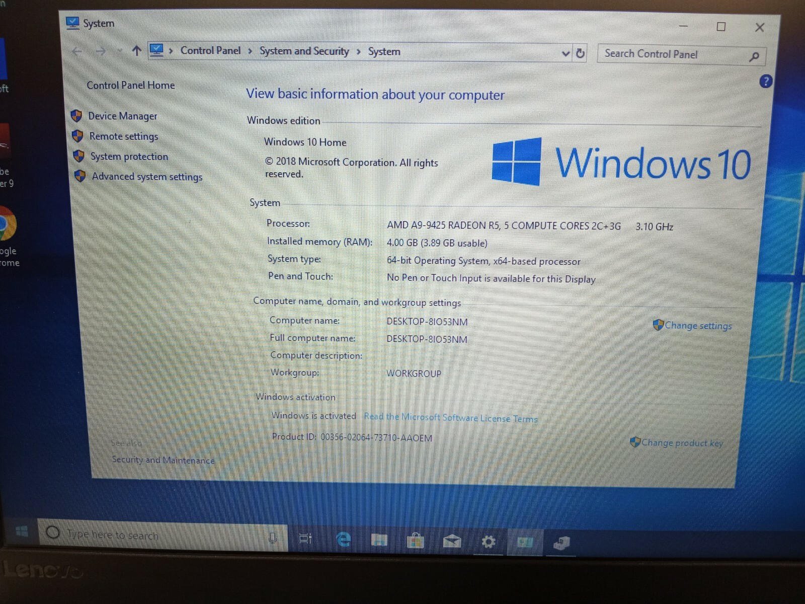 Lenovo IdeaPad 130-15AST 15.6″ Laptop AMD A9-9425 3.10GHz 4GB 128GB SSD BT Win10