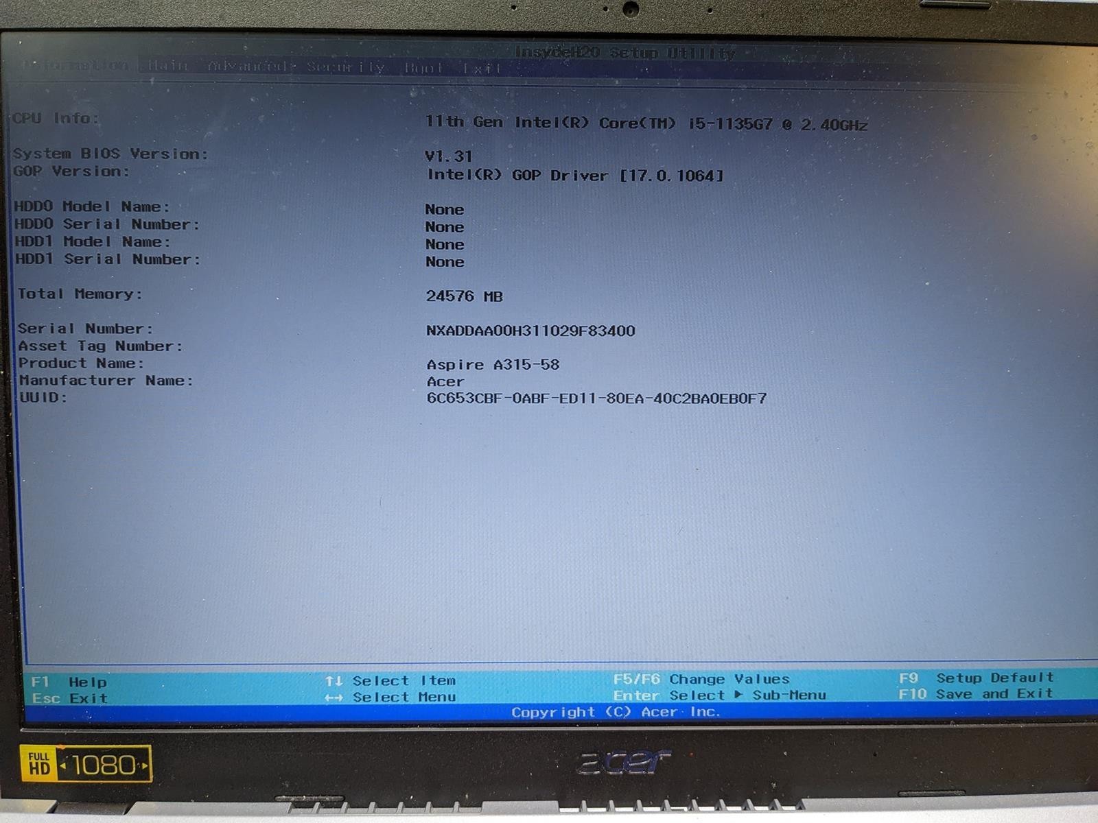 ACER ASPIRE 3 N20C5 i5-1135G7 @ 2.4GHz, 24GB RAM, NO HDD/OS