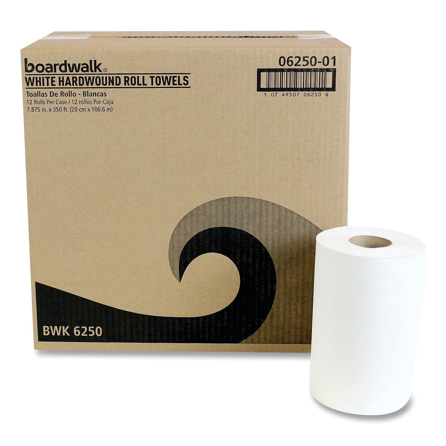 6250 Hardwound Paper Towels, Nonperforated 1-Ply White, 350 Ft (Case of 12 Rolls
