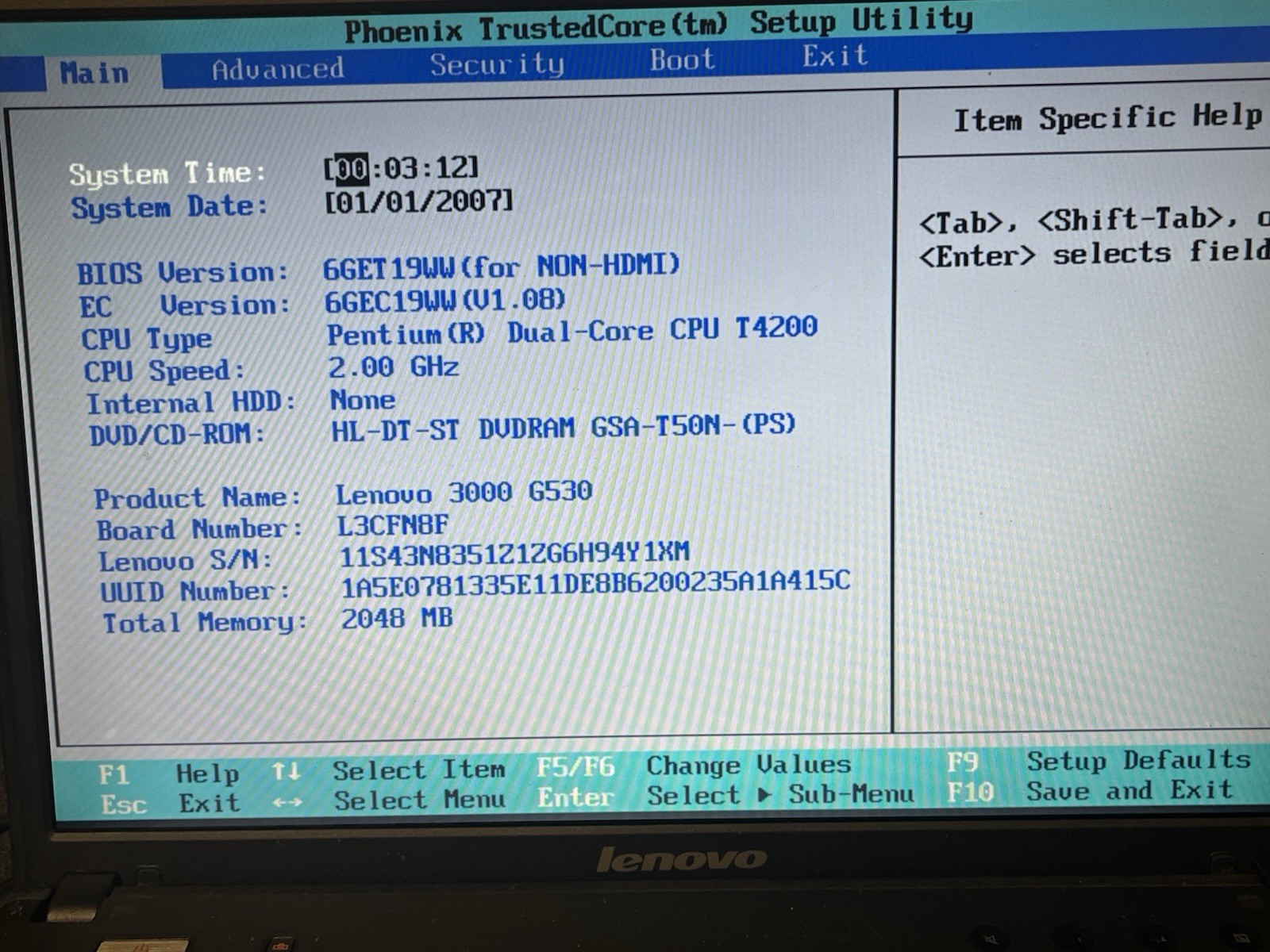 LENOVO 444635U Pentium Dual-Core T4200 2.00GHz 2GB RAM NO HDD NO OS