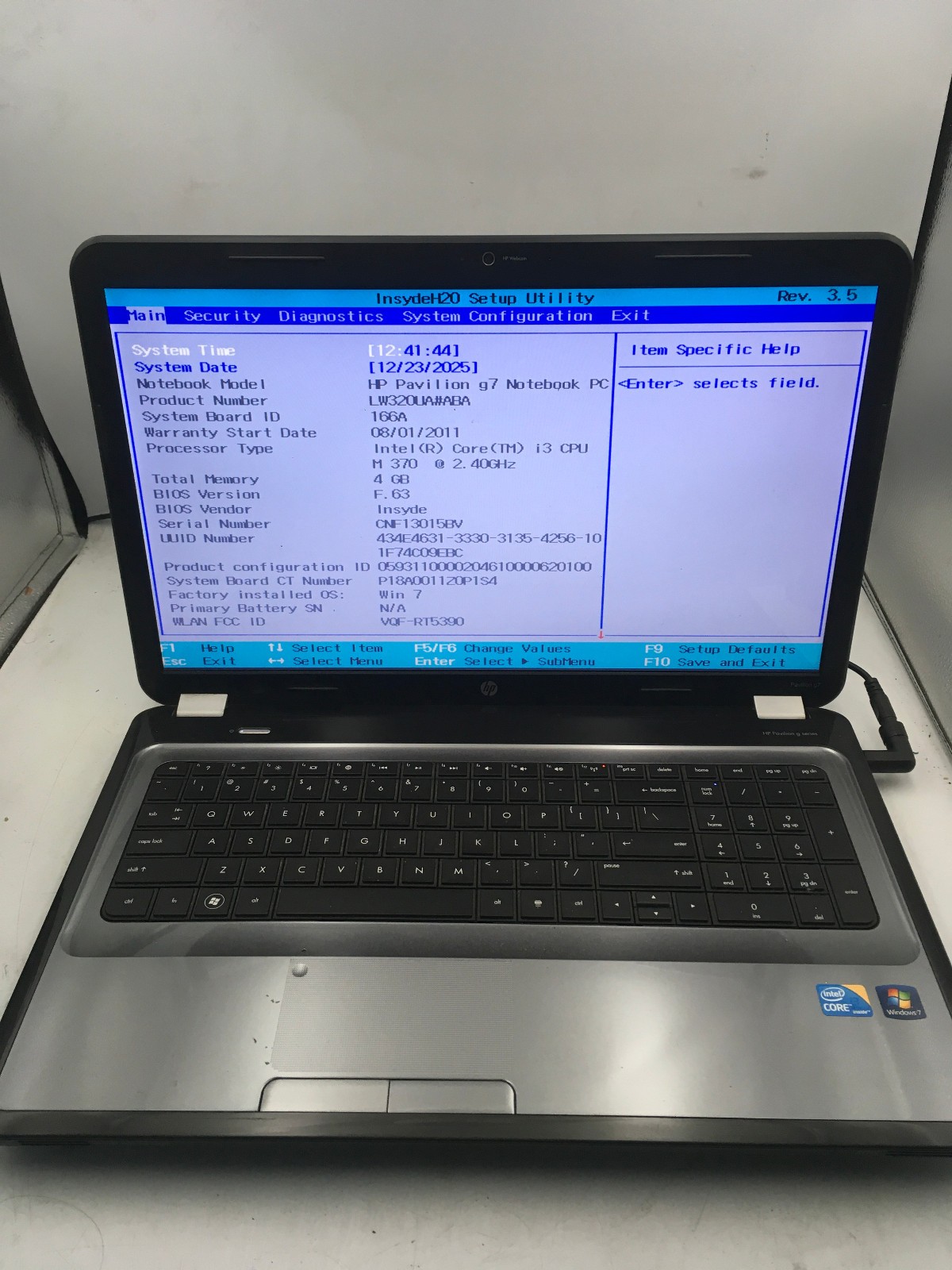 HP 2000 329WM NOTEBOOK – BOOTS TO BIOS – AMD E 350 – NO RAM – RREAD DESCRIP – BB