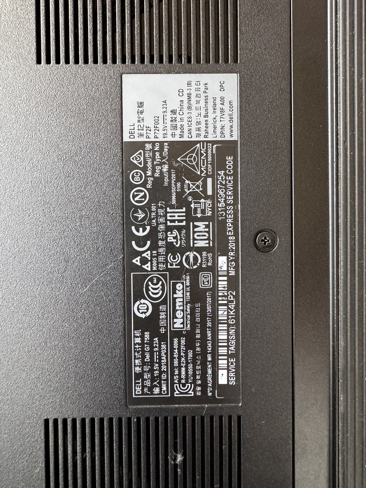 Dell G7 7588 15.6″ (256GB SSD, Intel Core i7-8750H, 2.20GHz, 8GB RAM, NVIDIA…