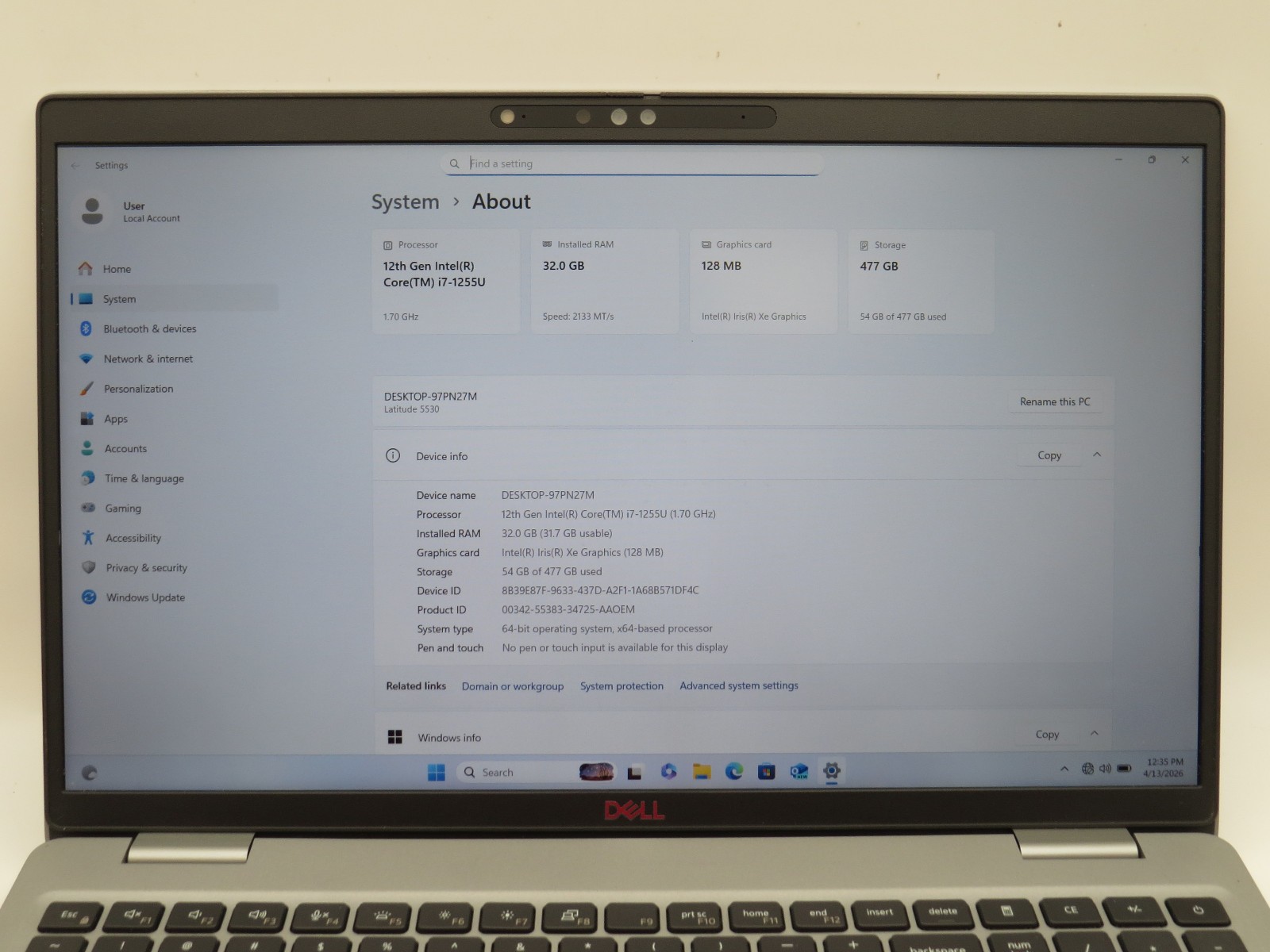 Dell Latitude 5530 i7-1255u @ 1.7GHz 32GB DDR4 256GB m2 15.6″ | Win 11