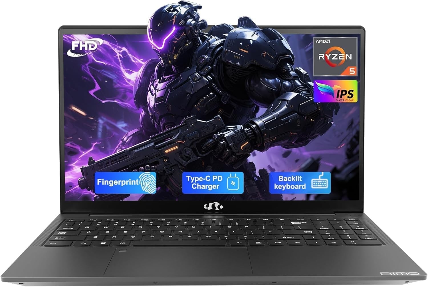 NIMO 15.6” IPS FHD-Laptop, 8GB RAM 256GB SSD AMD Ryzen 5 4 Cores Up to 3.7GHz