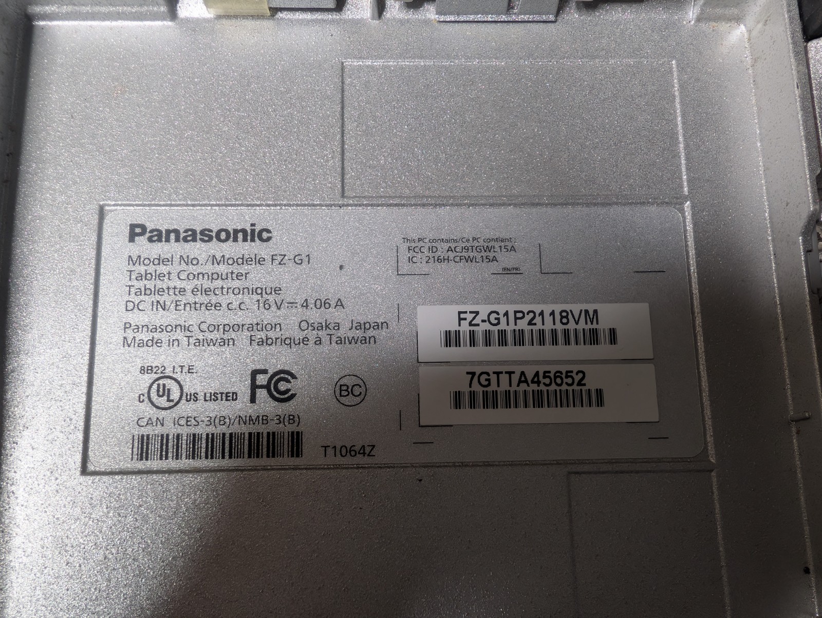 PANASONIC TOUGHPAD FZ-G1 MK4 i5-6300U 2.4GHz 8GB RAM NO SSD BIOS UNLOCKED