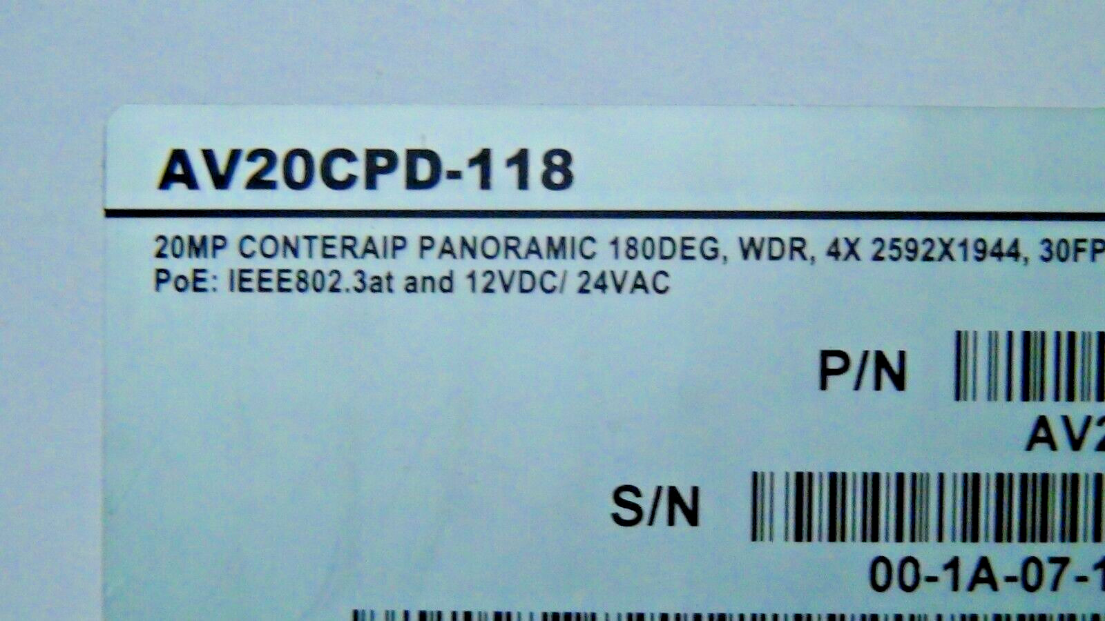 Arecont Vision AV20CPD-118 180˚ 20MP Panoramic Series Camera /w Night Vision