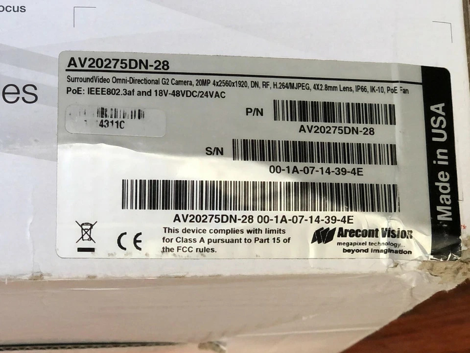 New Arecont Vision AV20275DN-28 20MP Outdoor Multi-sensor Dome TDN IP