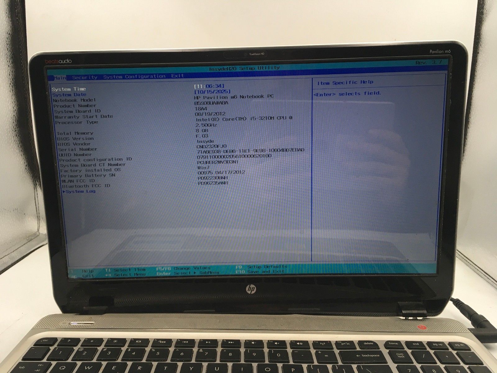 HP PAVILION M6 – BOOTS TO BIOS – INTEL I5 3210M – 8GB RAM – BAD HINGE – READ -BB
