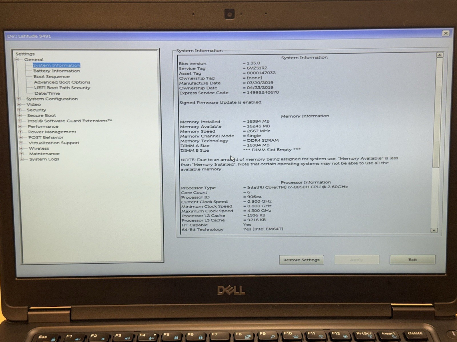 Dell Latitude 5491 14″ FHD Laptop i7 8850H 2.60GHz 16 GB RAM NO DRIVE – READ
