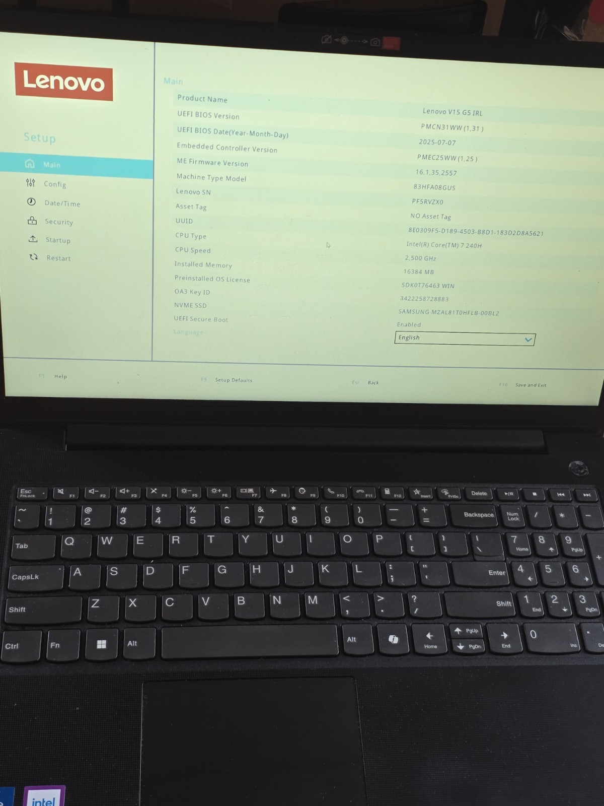 Lenovo V15 G5 Irl Core 7 240h 16gb 1tb Adapter