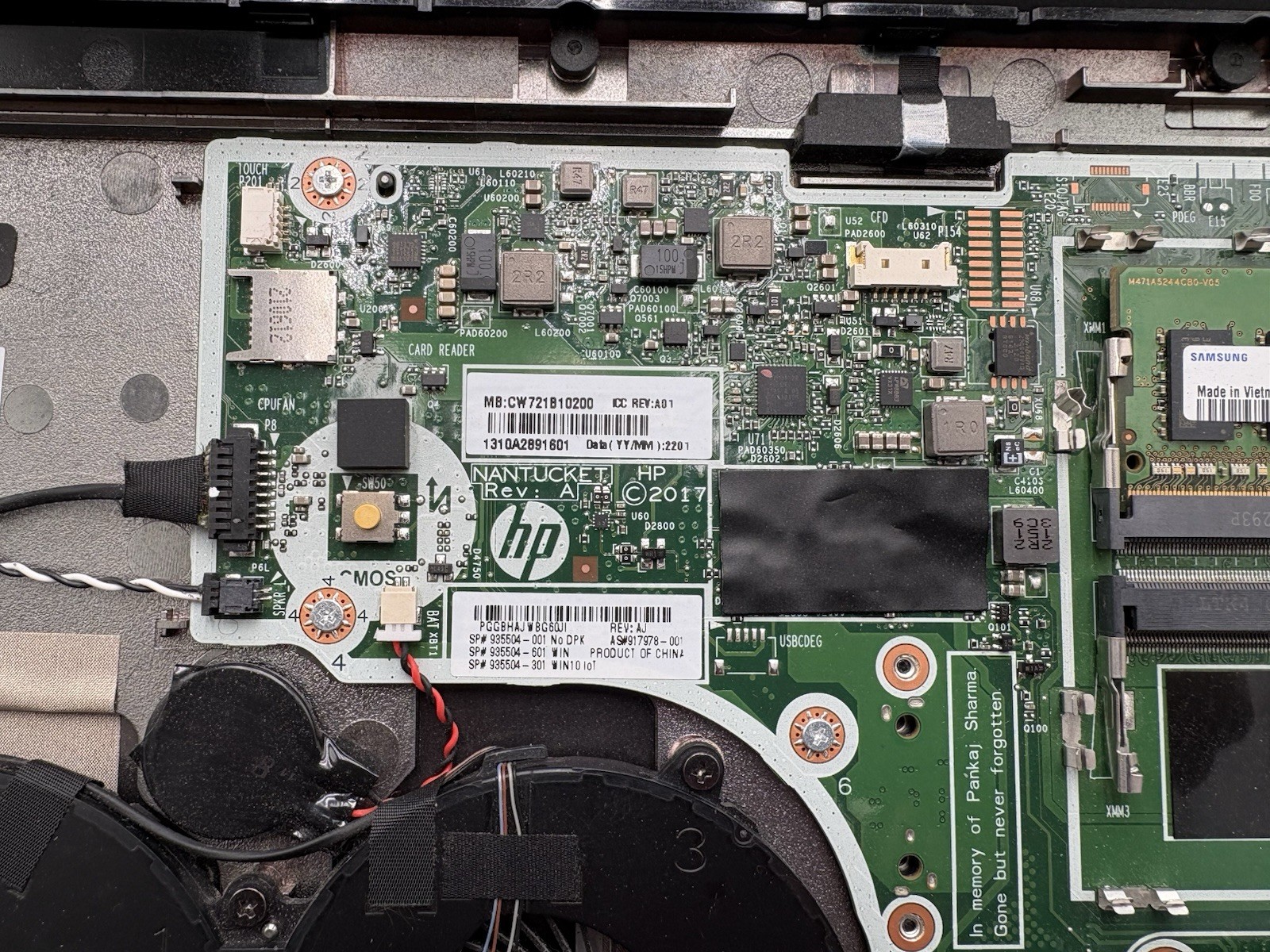 HP Laptop Motherboard Dual FCN Fans Samsung Branded Storage Module Parts Only