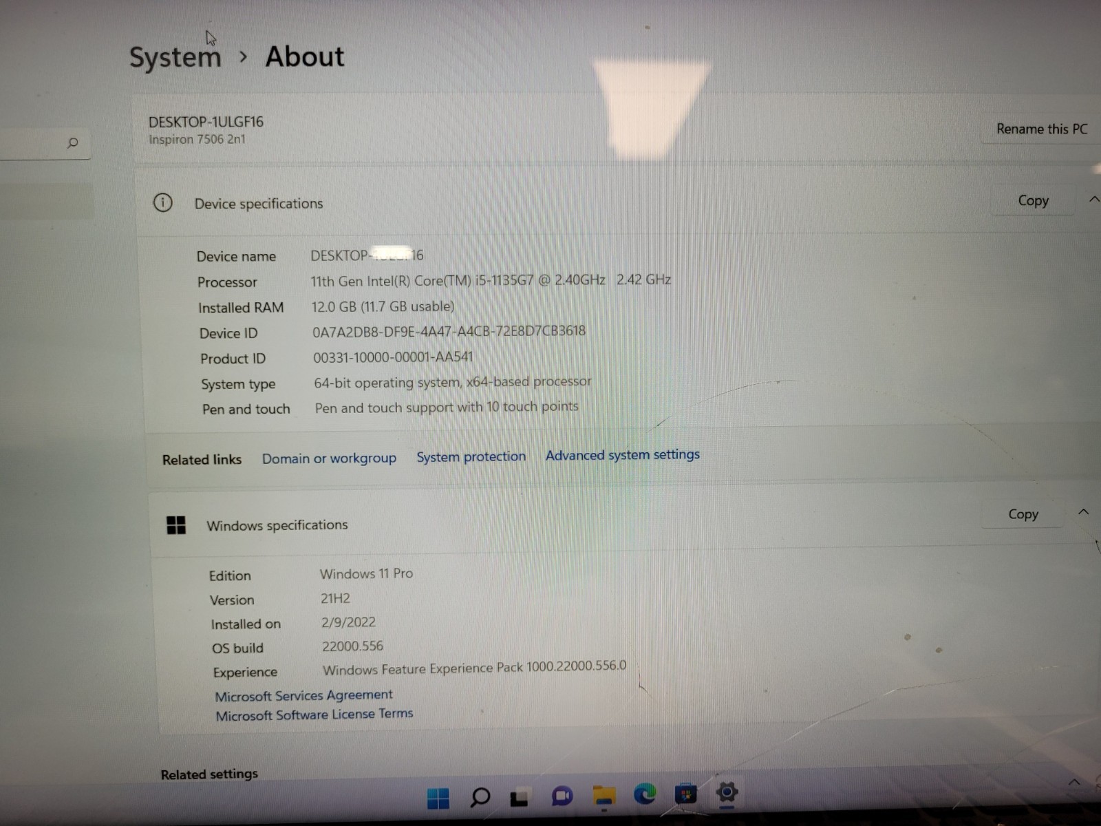 Dell inspiron 7506 2in1 broken i5-1135G7 2.4ghz 12 gb ram no ssd *parts BF91G63