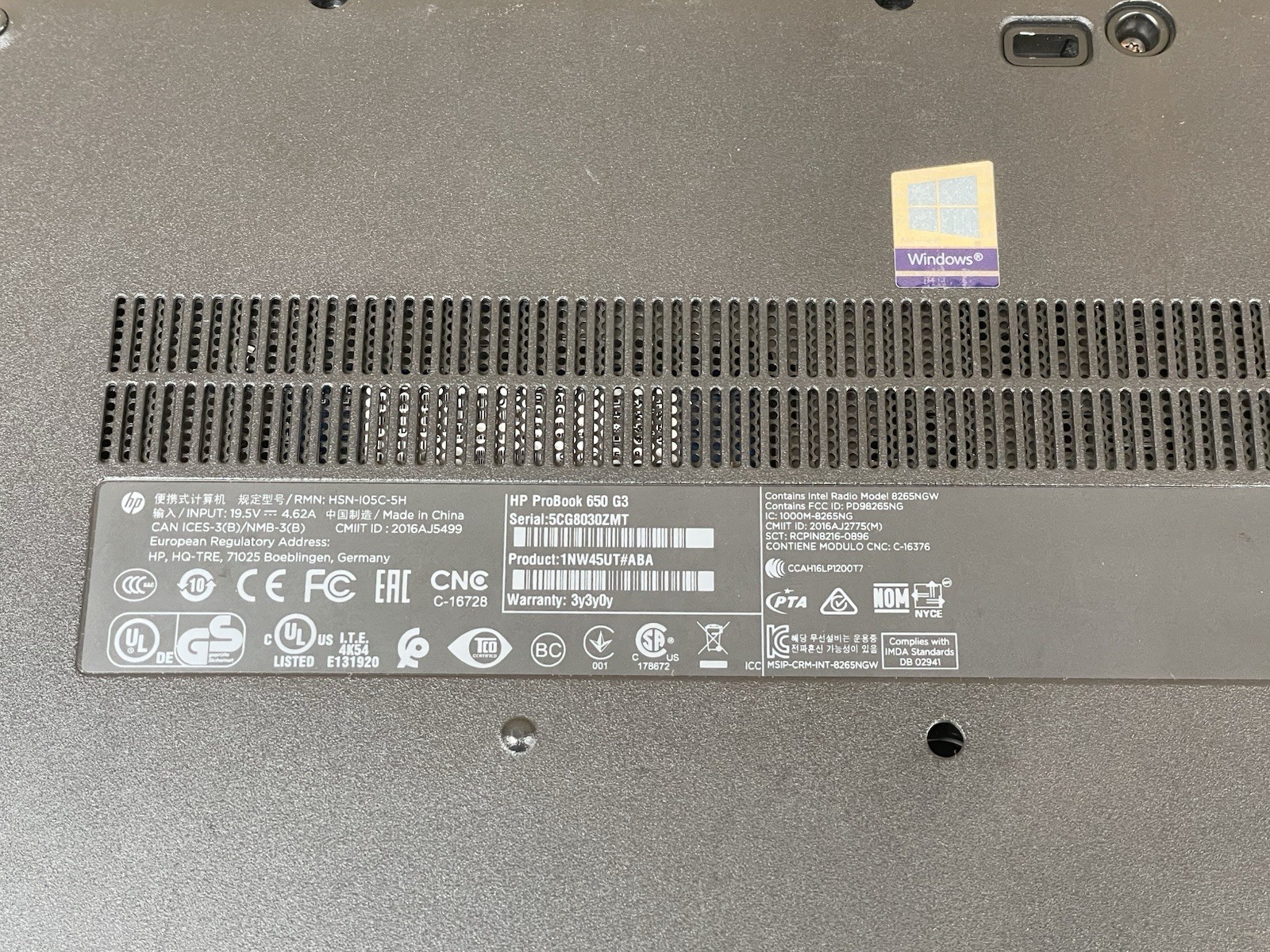 HP ProBook 650 G3 15.6″ i7-7820HQ@2.90GHz No RAM No HDD No OS *READ*
