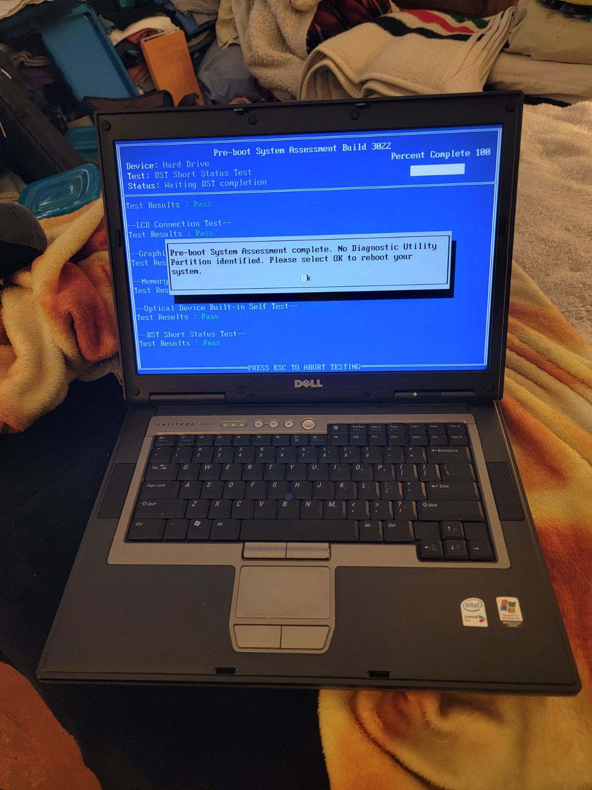 Dell D820 Lattitude Laptop – Intel Centrino Duo- Passed Tests on XP- for PARTS