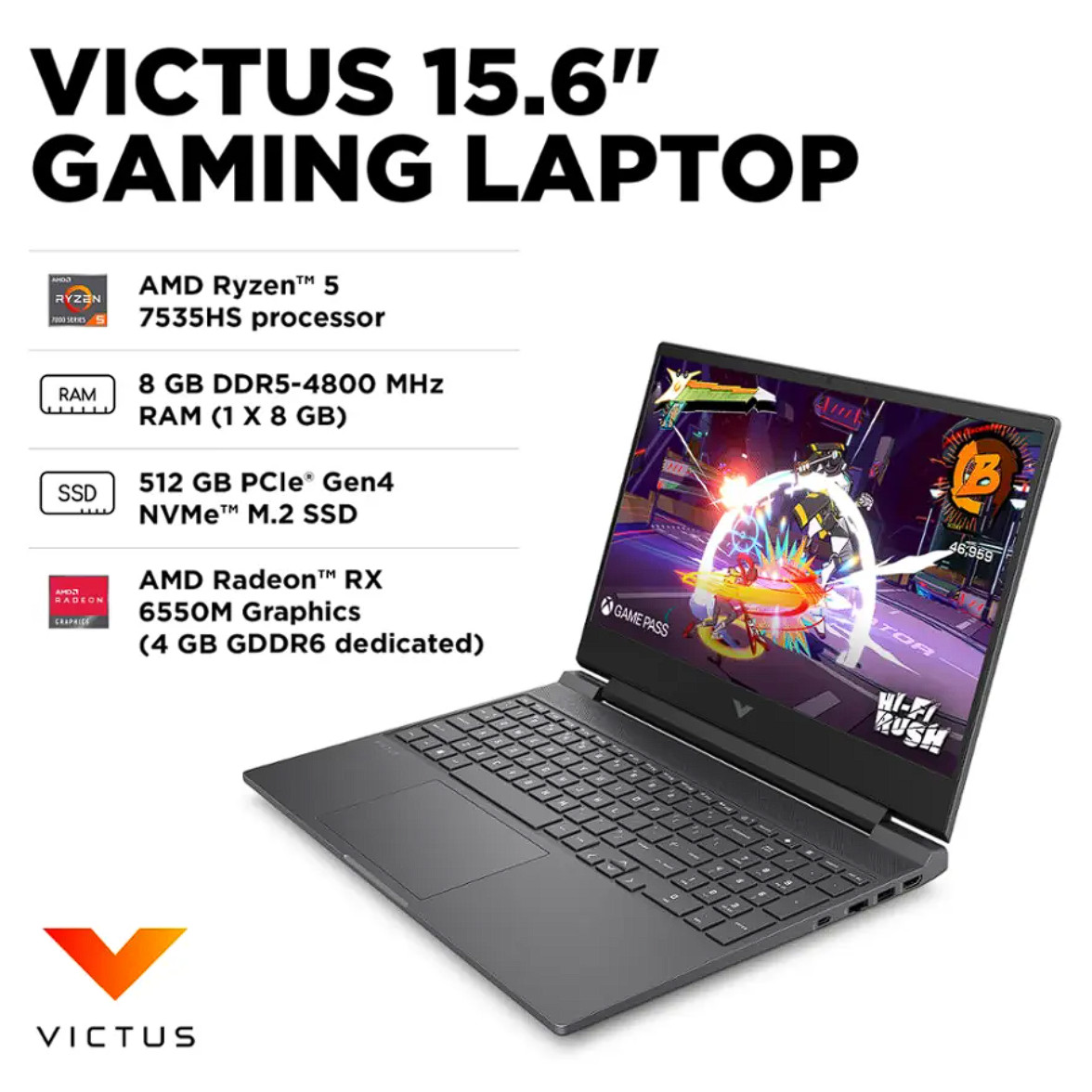 HP Victus 15-fb2063dx 15.6″ Ryzen 5 7535HS 8GB DDR5 512GB SSD Radeon RX 6550M