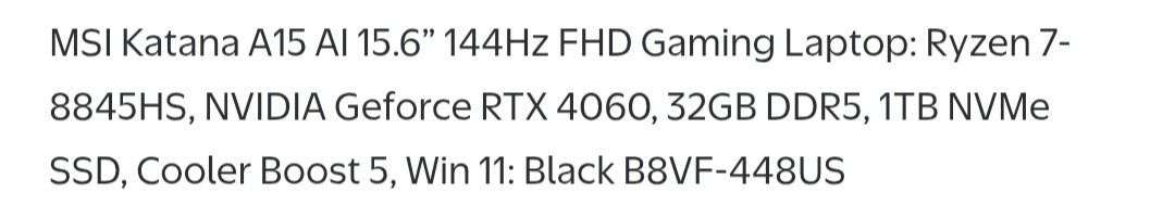 Msi A15 AI B8V GAMING LAPTOP- COMES WITH CHARGER