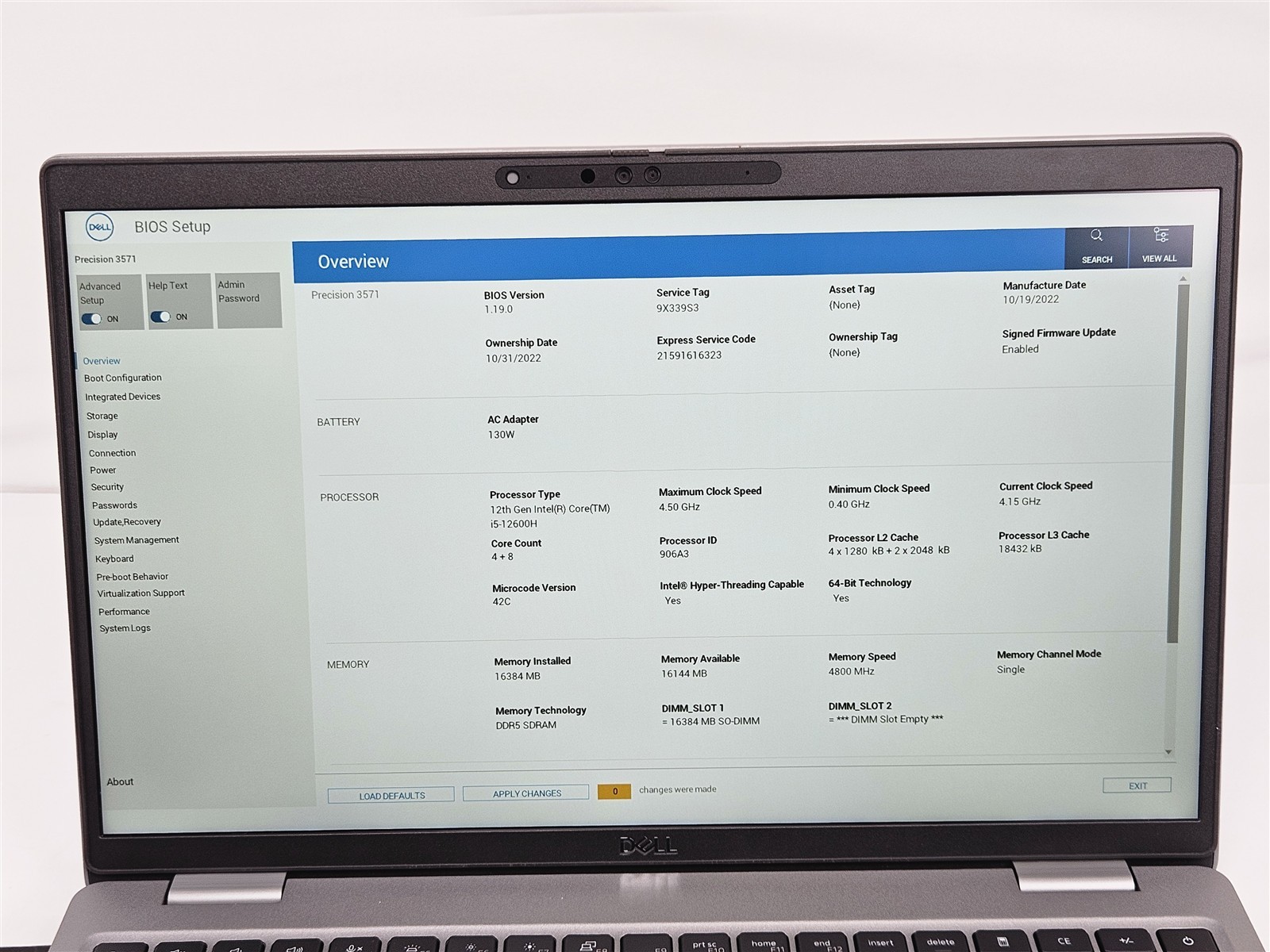 Dell Precision 3571 15.6″ Core i5-12600H 16GB 256GB SSD NVIDIA T600 laptop