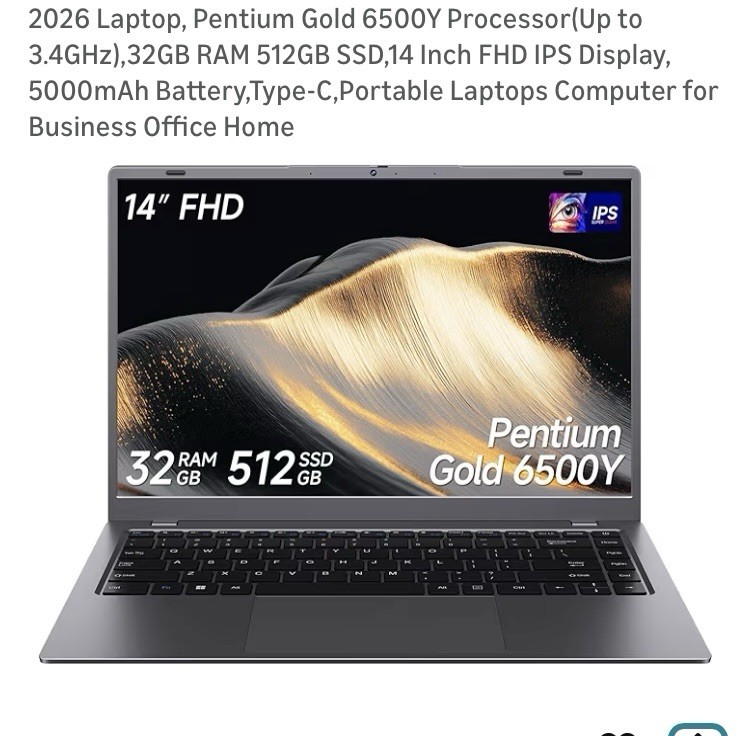 Pentium Gold 6500Y Processor 32GB RAM 512GB SSD,14 Inch FHD IPS Display