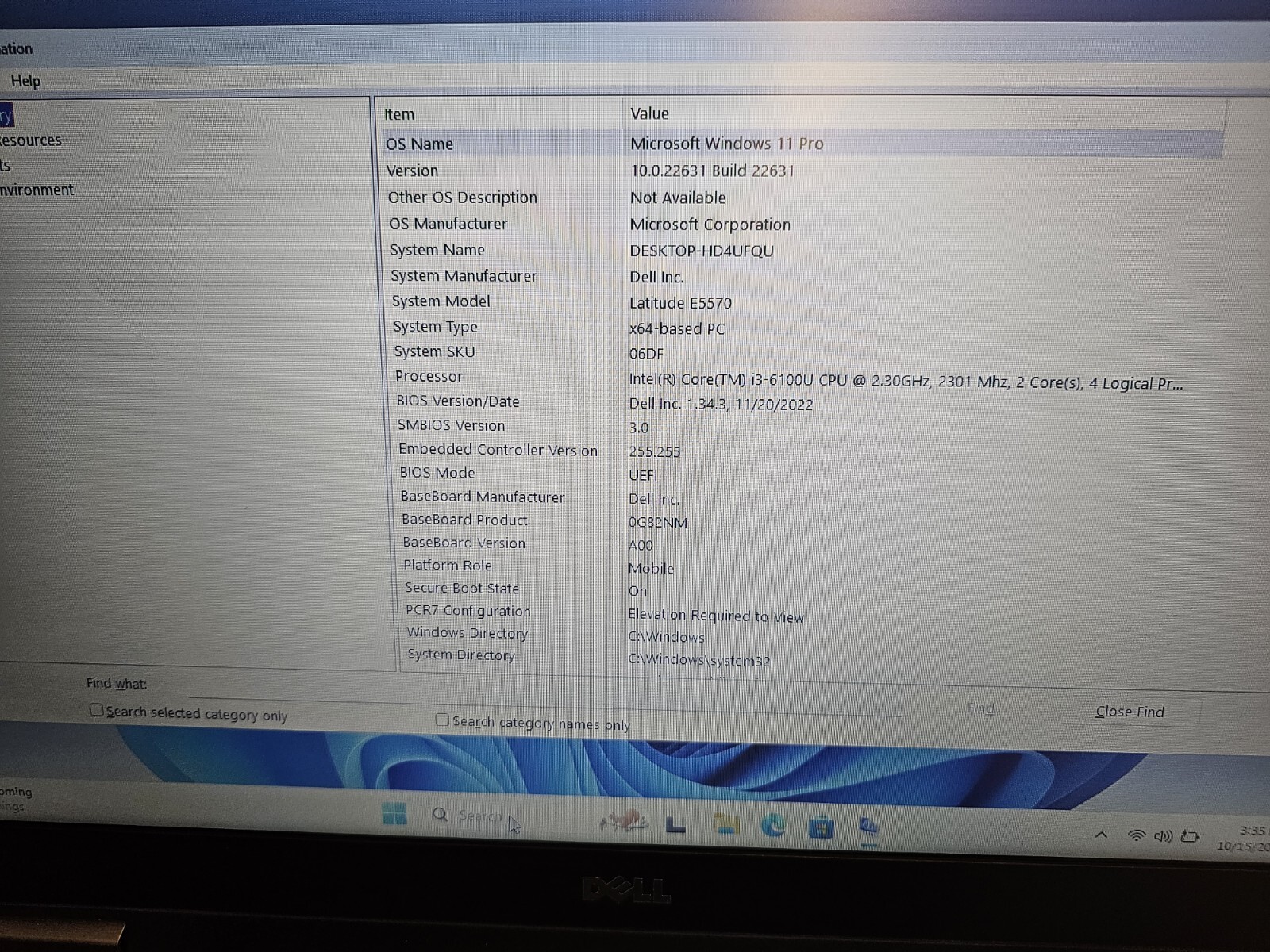 DELL LATITUDE E5570 15.6″ CORE i3-6100U@2.30GHz 8GB RAM 500GB Win 11