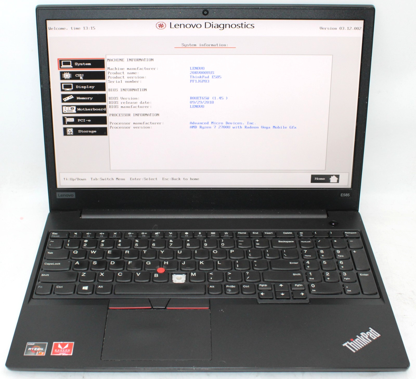 15.6″ Lenovo ThinkPad E585 Ryzen 7 2700U @ 2.20GHz 8GB RAM 256GB SSD Win 11 Pro