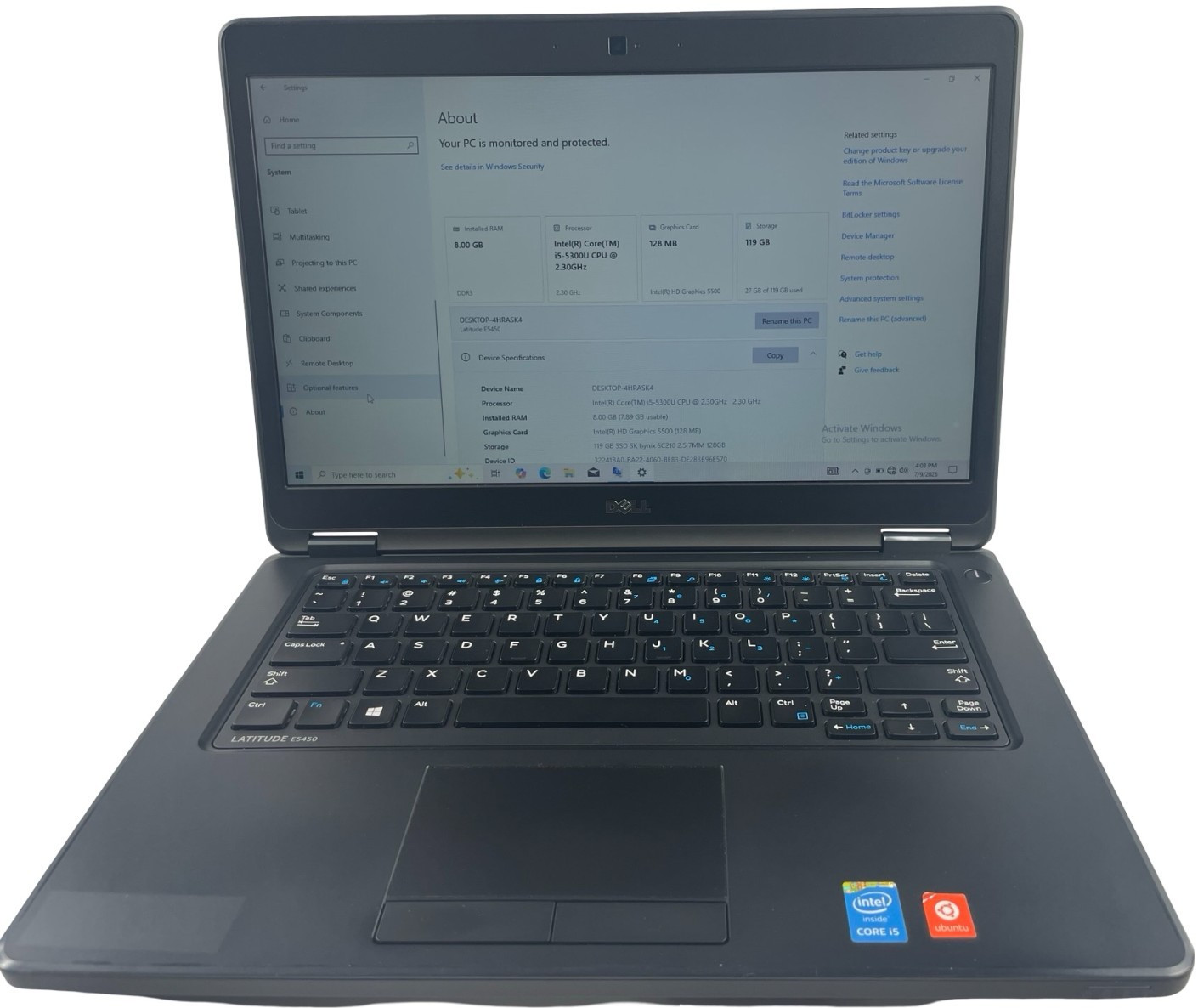 Dell Latitude E5450 Intel i5-5300U@2.30GHz 8GB RAM 128GB SSD Win. 10 Good bttry