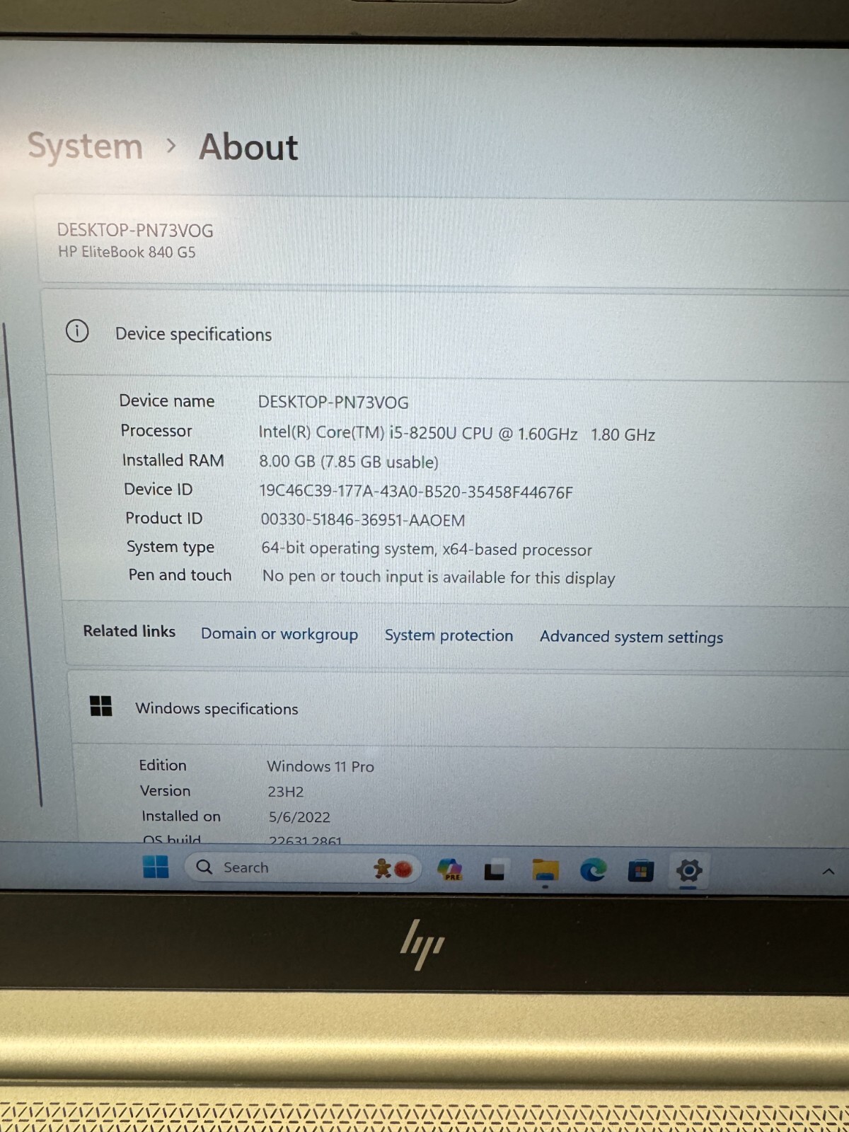 HP EliteBook 840 G5 i5-8250U, 1.6GHz, 8GB Ram, 256 SSD, come with charger