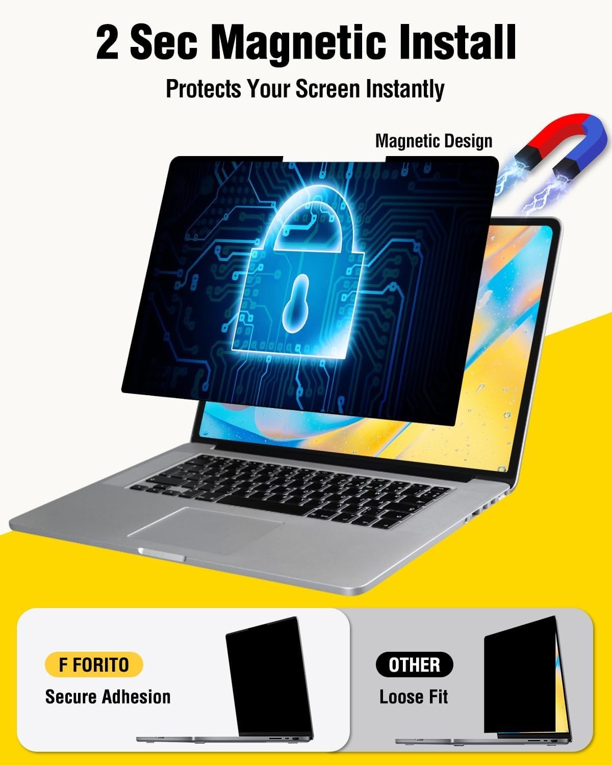 Magnetic Laptop Privacy Screen 15.6 inch 16:9, Anti Peeping Removable Filter