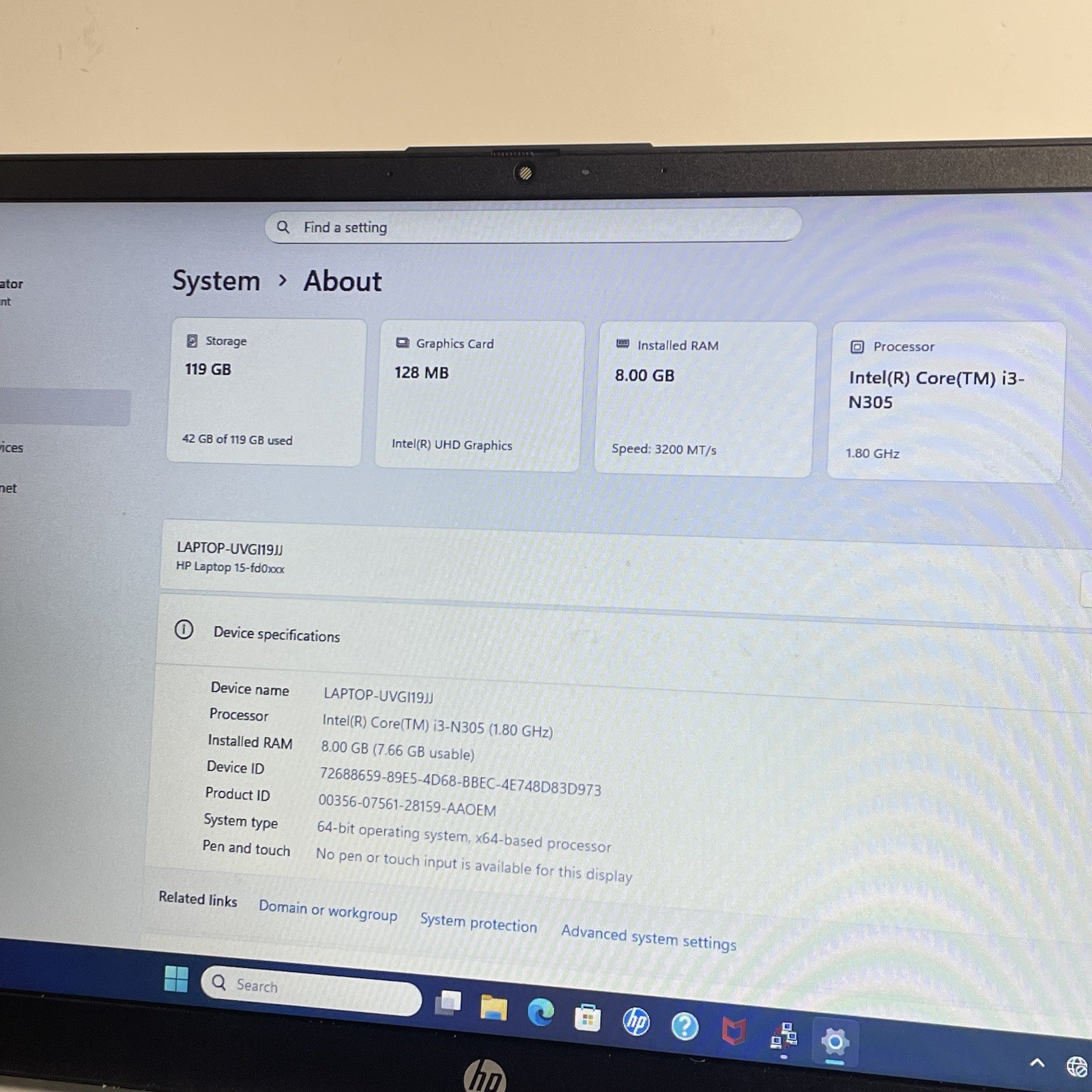 HP Laptop 15-FD0113DX 15.6″ i3-N305 1.8GHz 8GB RAM 128GB SSD