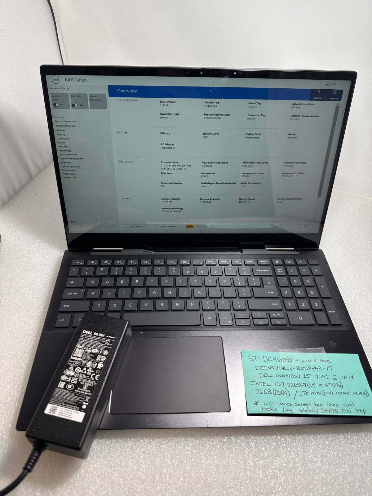Dell Inspiron 7506 2 IN 1 Core i7-1165G7 @ 2.80GHz 16GB ram 1TB ssd READ