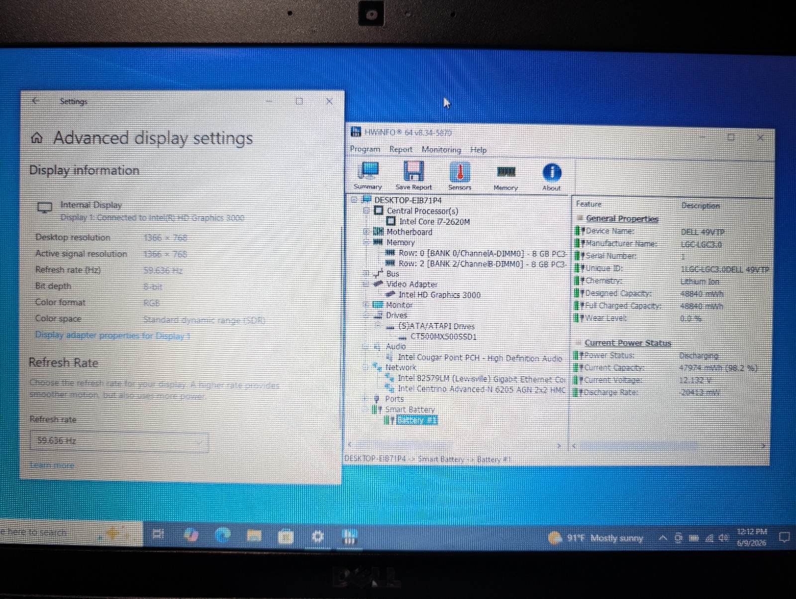 DELL LATITUDE E6220 | i7-2620M 16GB RAM 512GB SSD | Backlit New Batt