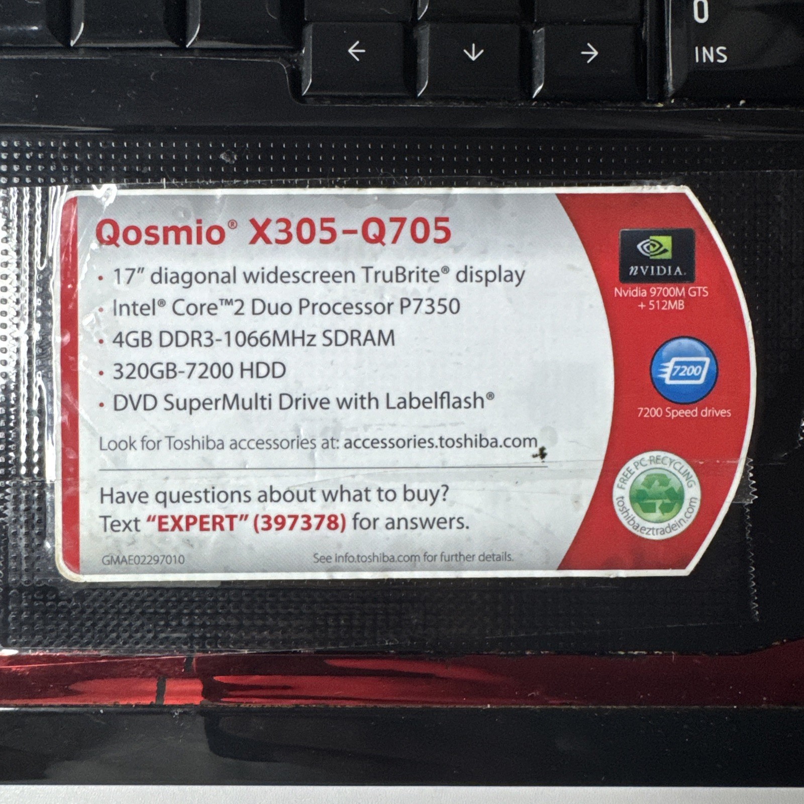 Toshiba Qosmio X305-Q705 17″ Tested Working No Battery GTX 9700M Rare