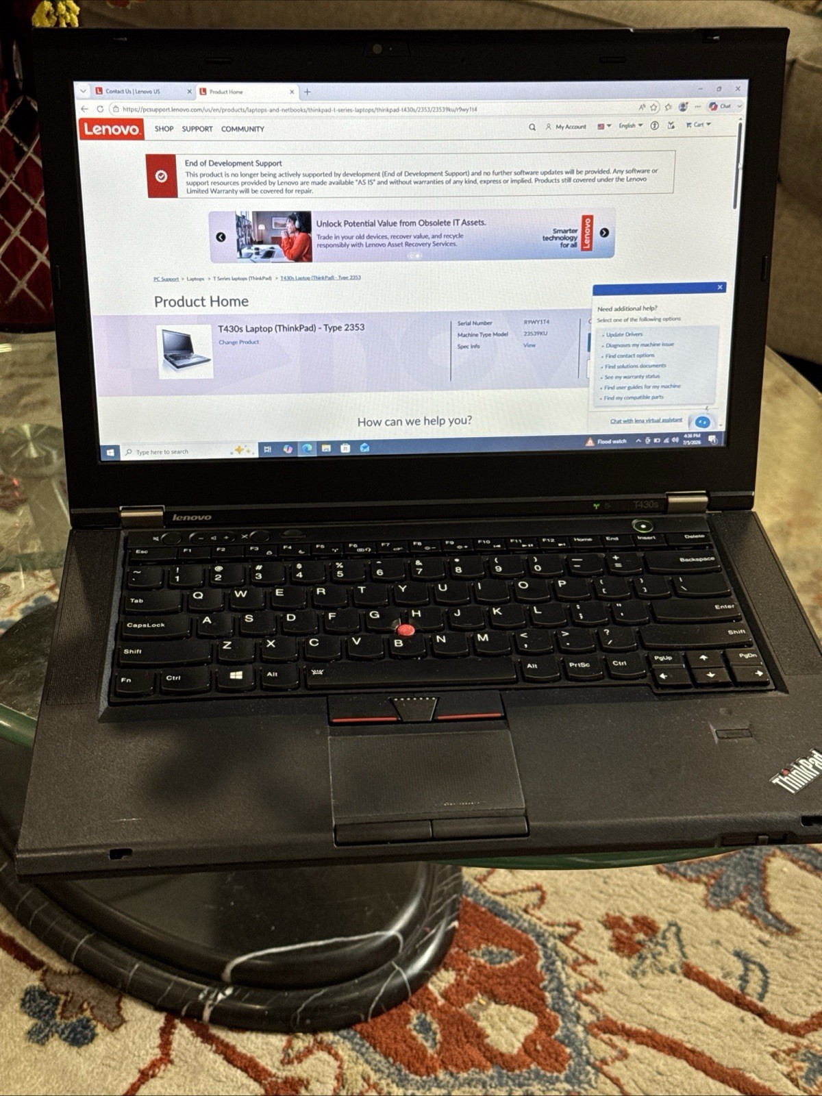 Lenovo Thinkpad T430s 14″ Core i5-3210 2.50GHz 10GB RAM 1TB HDD W/MS Office 2016