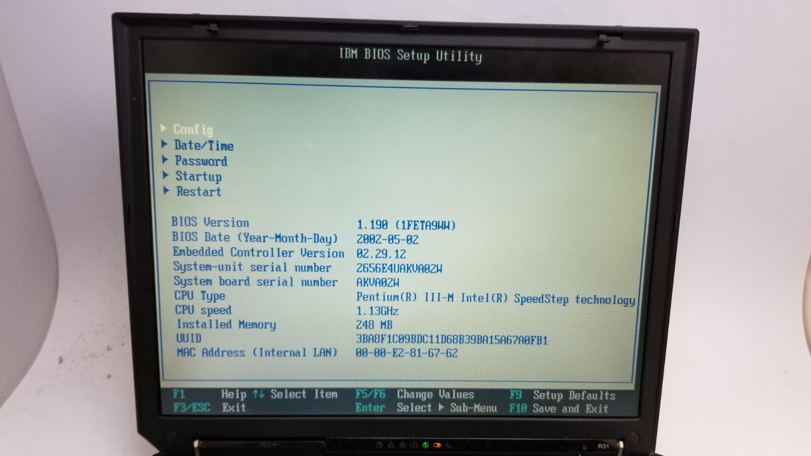 Vintage Lenovo ThinkPad R31 Pentium III-M @1.13GHz 248MB RAM NO HD NO OS