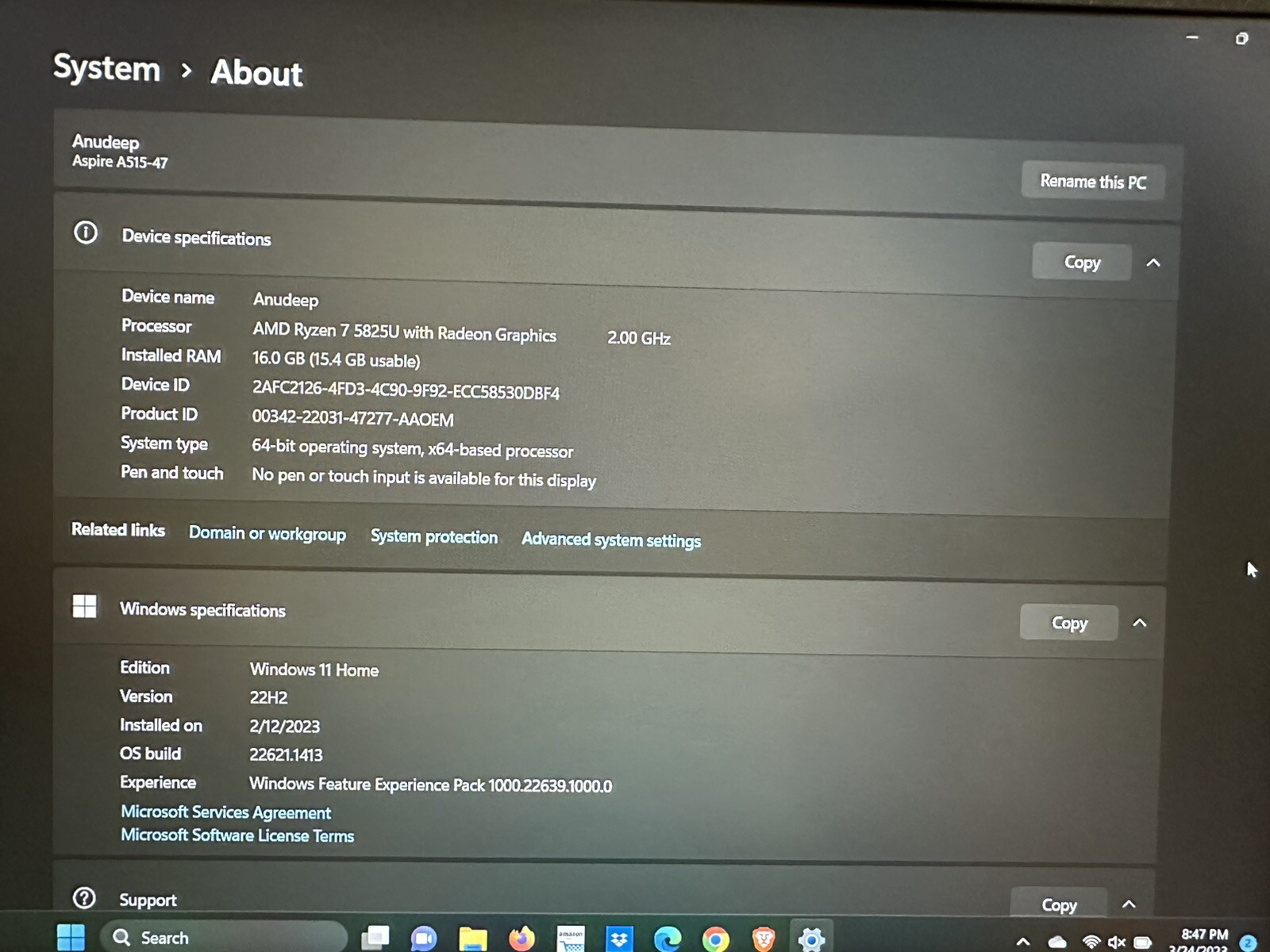 15.6″ Acer Aspire 5 Laptop AMD Ryzen 7 5000 Series 5825U, 16GB RAM 51