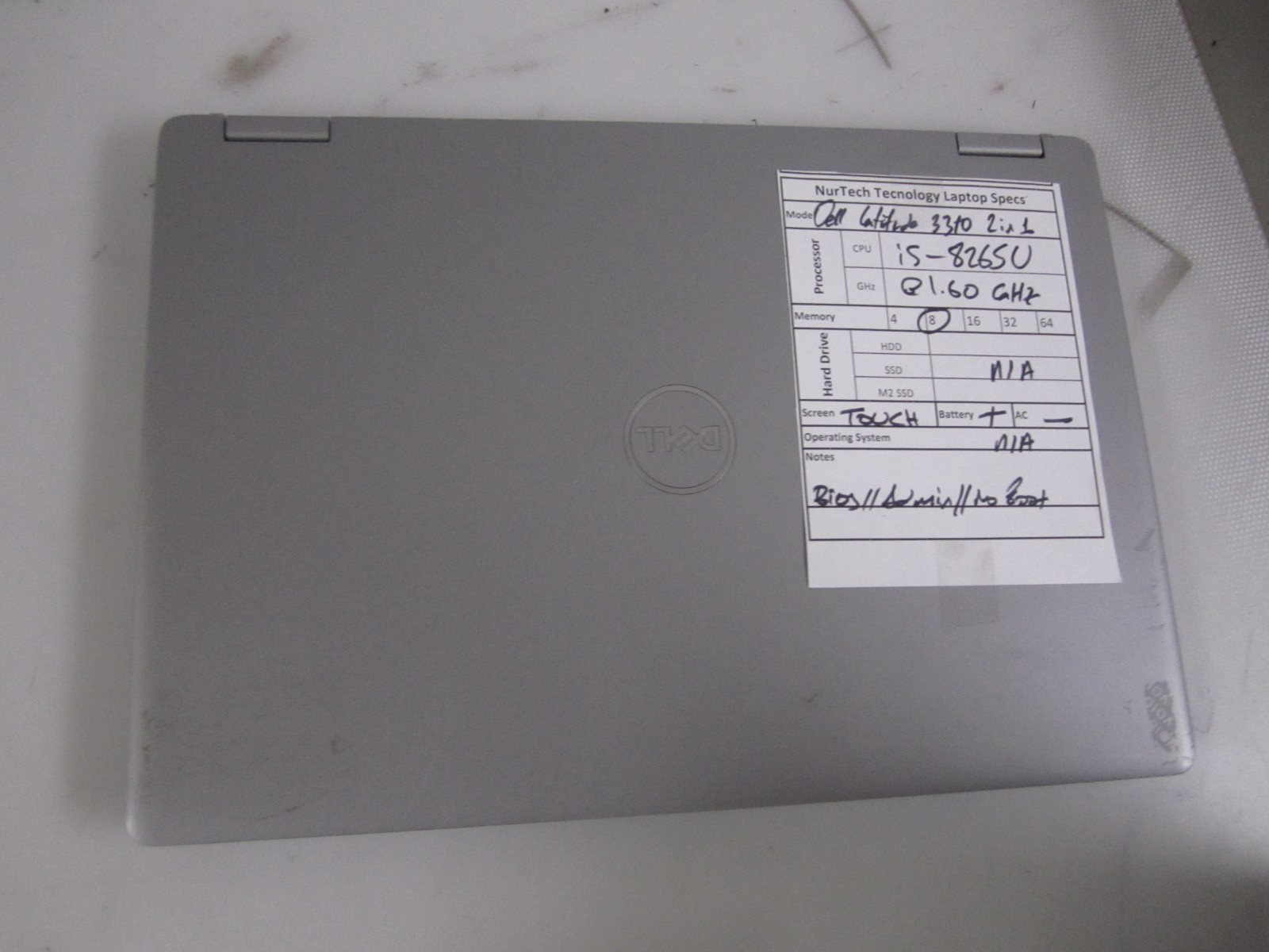 Dell 3310 2 in 1 I5-8265U 1.60GHZ 8GB NO HDD/AC/OS LAPTOP BIOS READ++