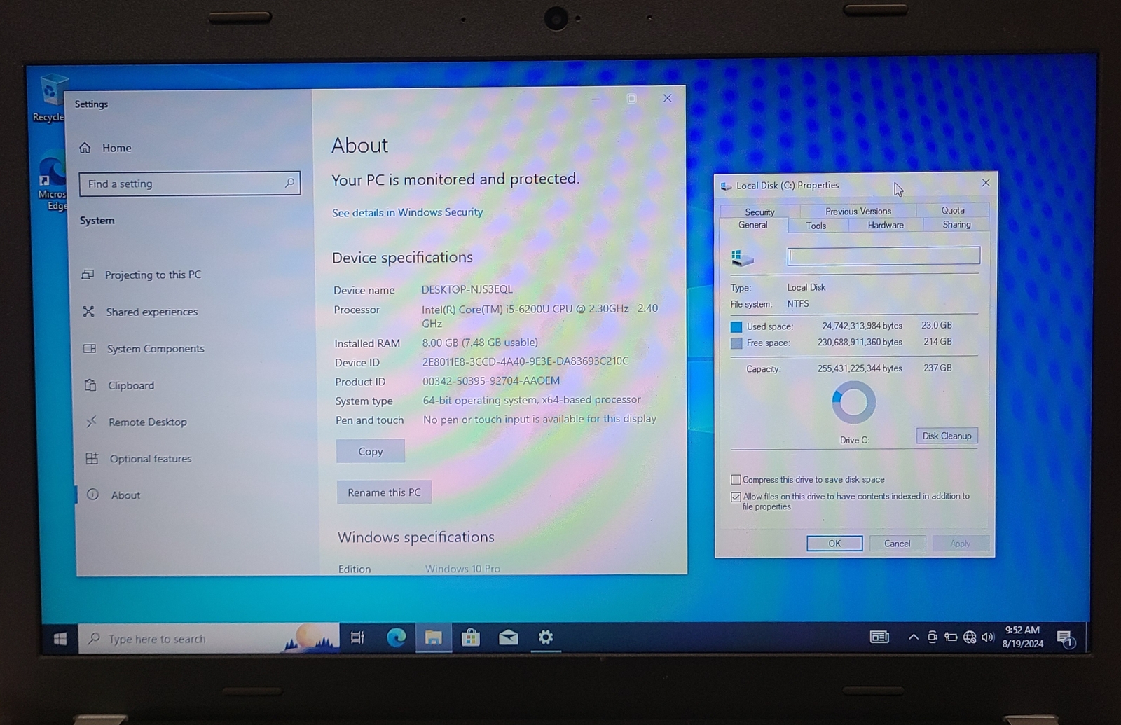 FOR PARTS Lenovo ThinkPad E560 i5-6200U 8GB 256GB SSD WIN 10 PRO